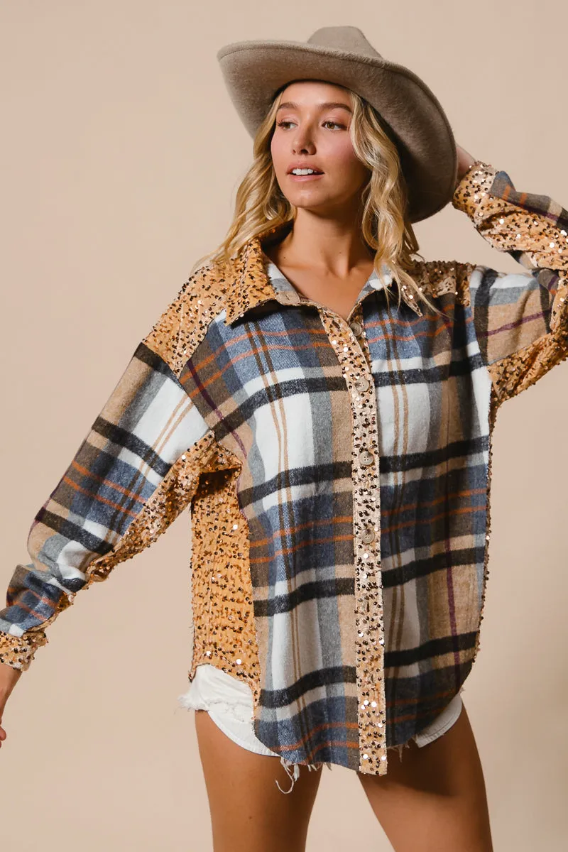 IP8936G-06 | PLAID AND SEQUIN VELVET MIX AND MATCH SHACKET