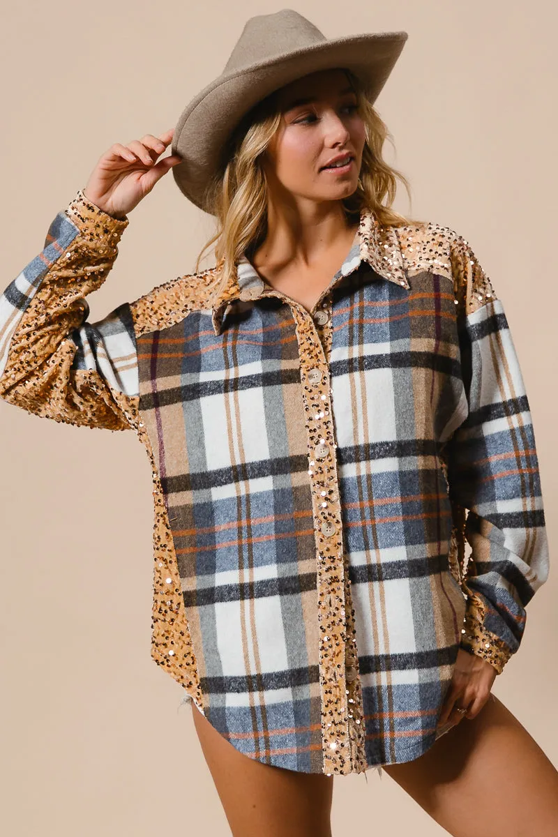 IP8936G-06 | PLAID AND SEQUIN VELVET MIX AND MATCH SHACKET