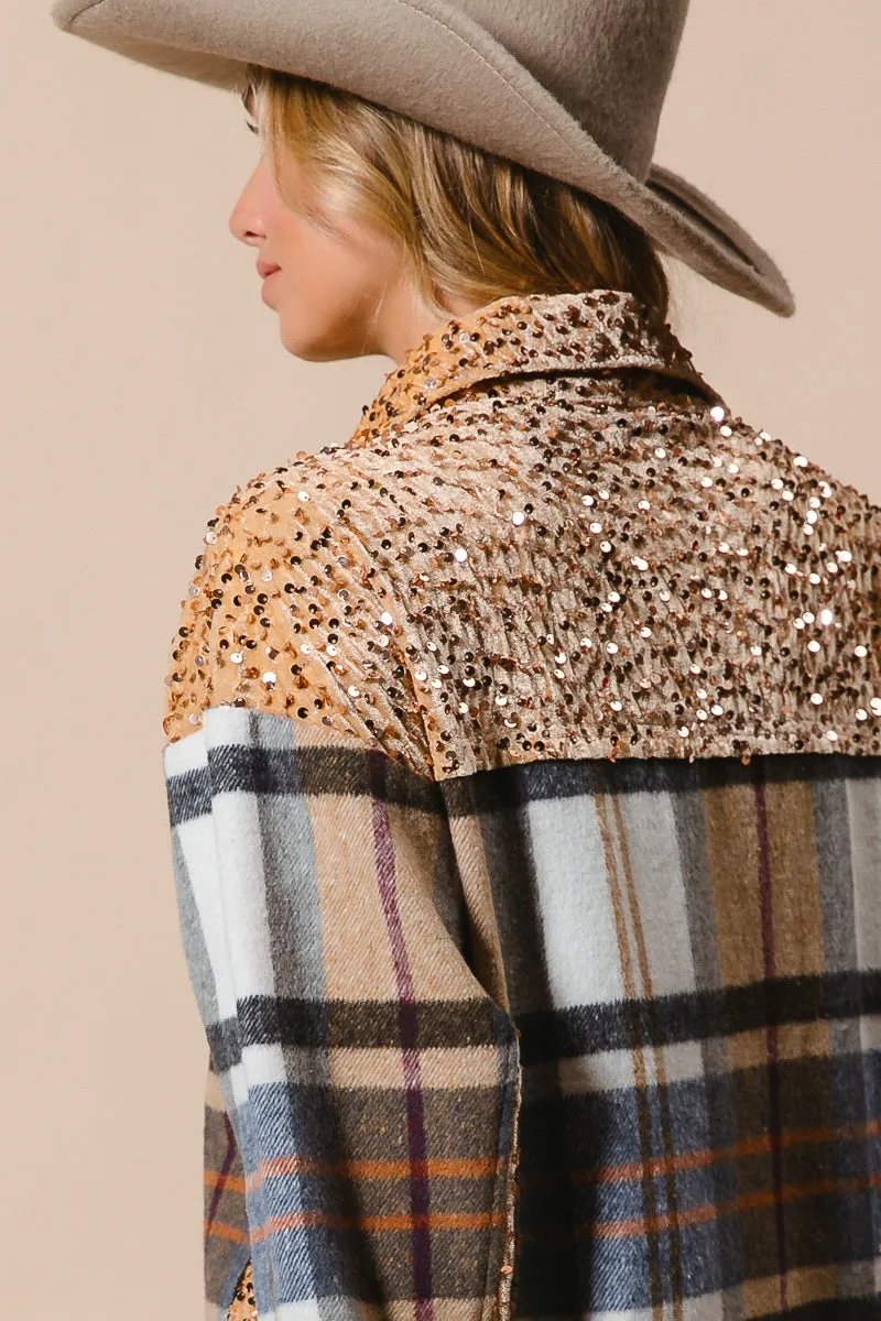 IP8936G-06 | PLAID AND SEQUIN VELVET MIX AND MATCH SHACKET