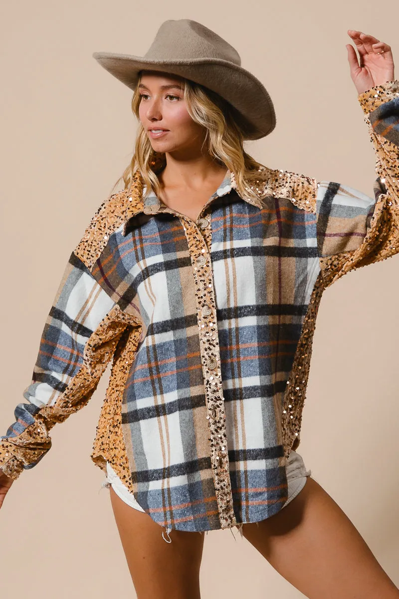 IP8936G-06 | PLAID AND SEQUIN VELVET MIX AND MATCH SHACKET