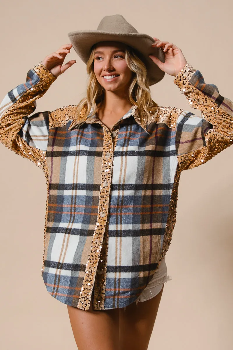IP8936G-06 | PLAID AND SEQUIN VELVET MIX AND MATCH SHACKET