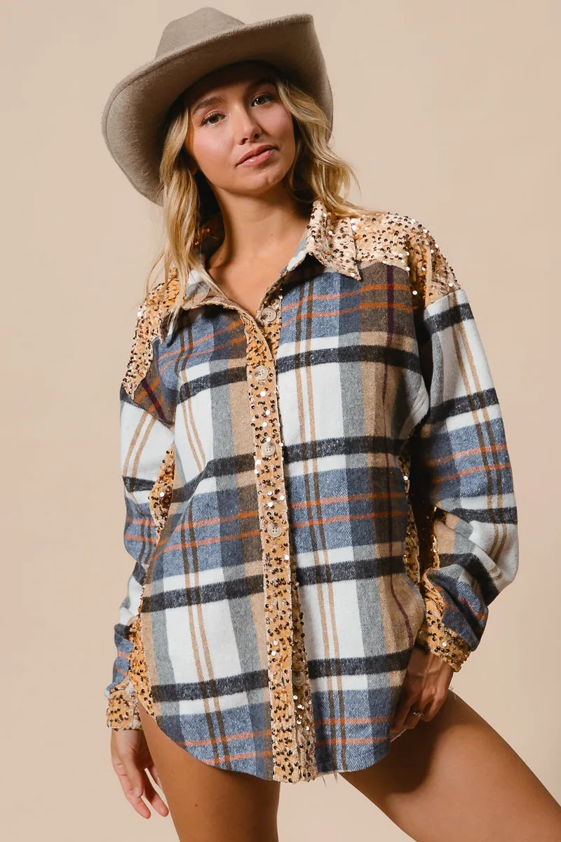 IP8936G-06 | PLAID AND SEQUIN VELVET MIX AND MATCH SHACKET