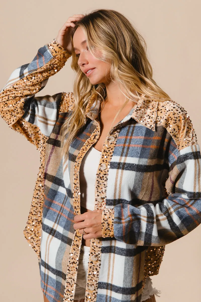 IP8936G-06 | PLAID AND SEQUIN VELVET MIX AND MATCH SHACKET