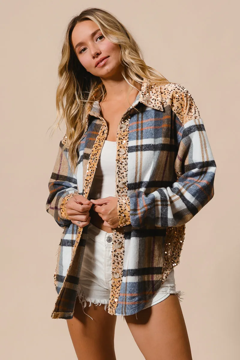 IP8936G-06 | PLAID AND SEQUIN VELVET MIX AND MATCH SHACKET