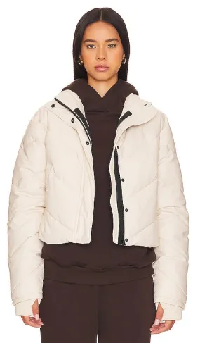 IVL Collective Faux Leather Puffer Jacket in Cream