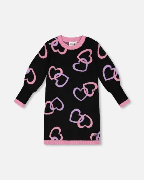 Jacquard Hearts Dress Black