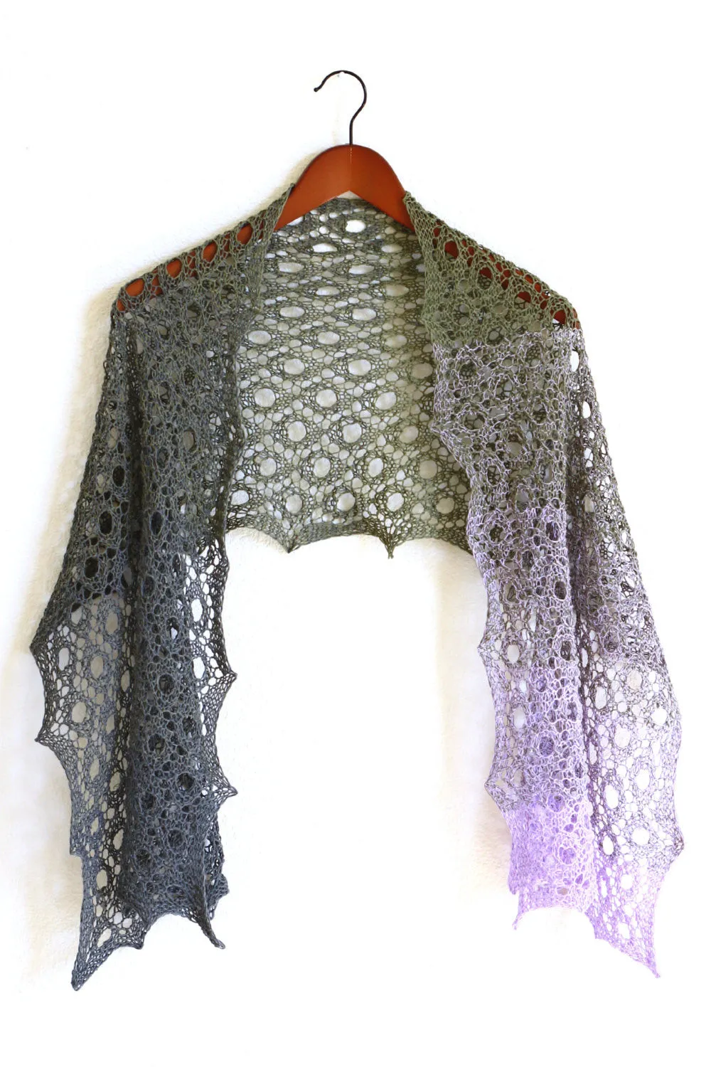 Knit shawl, lace shawl with gradient lilac and grey colors, cotton wrap, gift for her