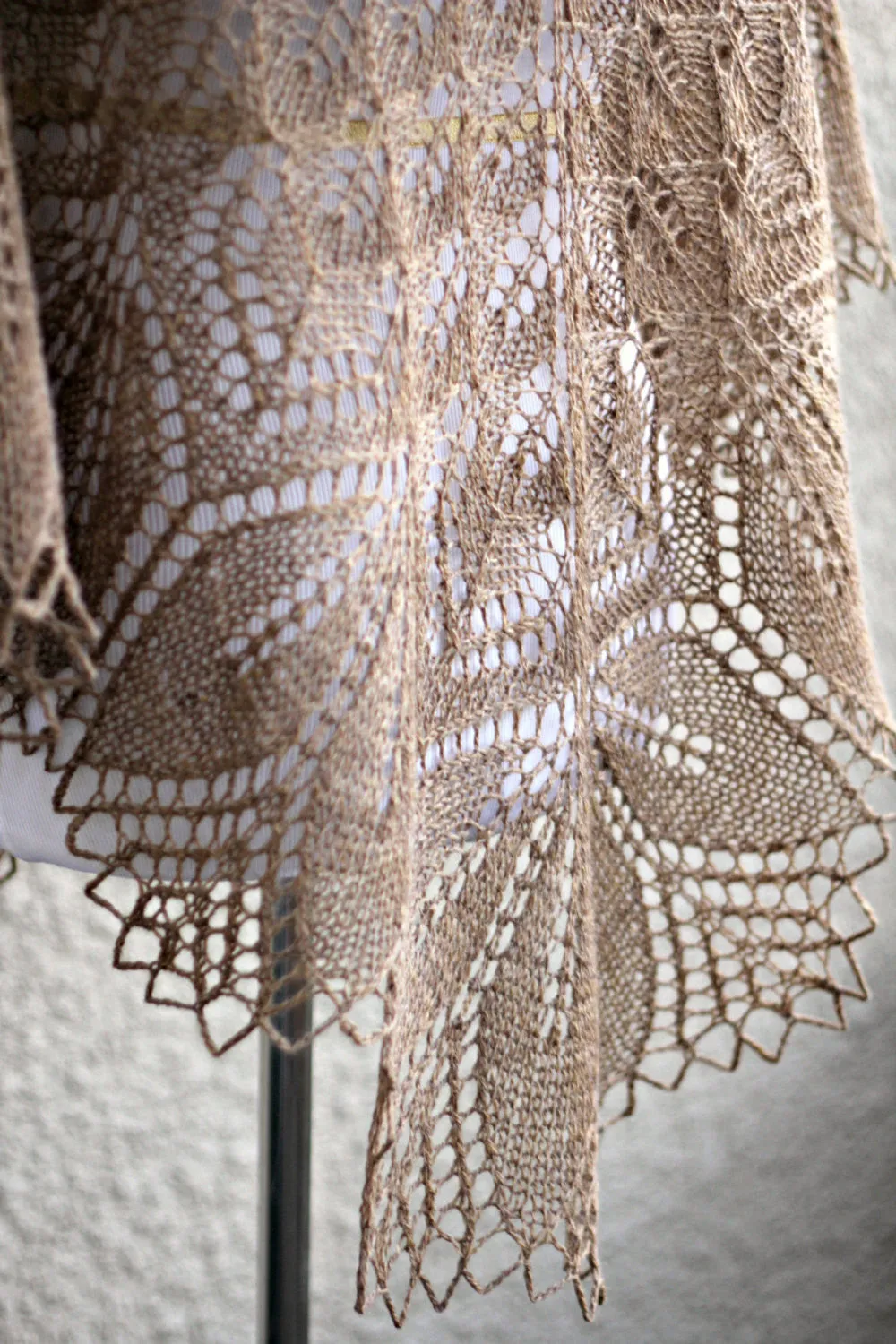 Knit shawl, lace wrap in beige color, gift for her