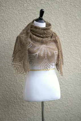 Knit shawl, lace wrap in beige color, gift for her