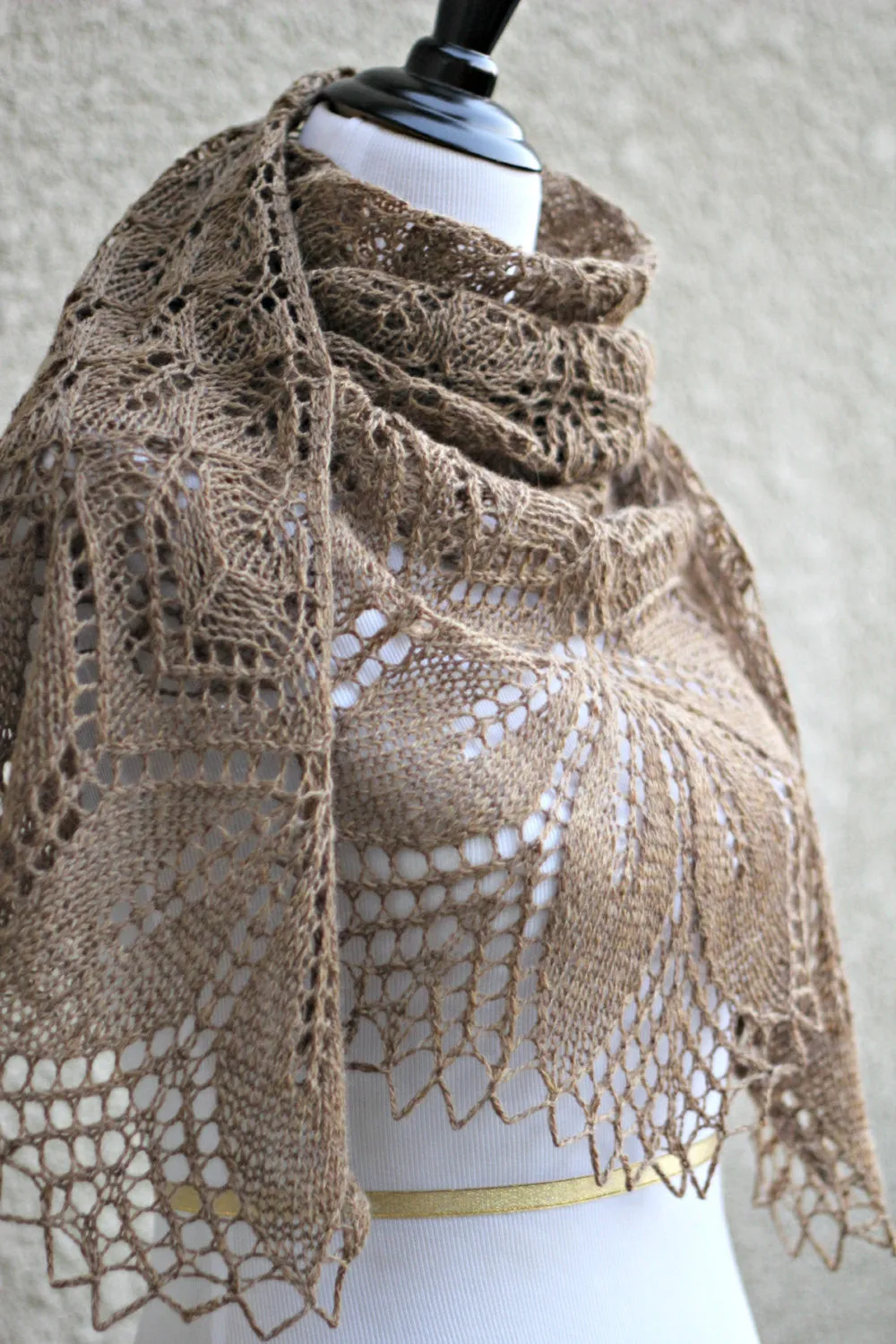 Knit shawl, lace wrap in beige color, gift for her