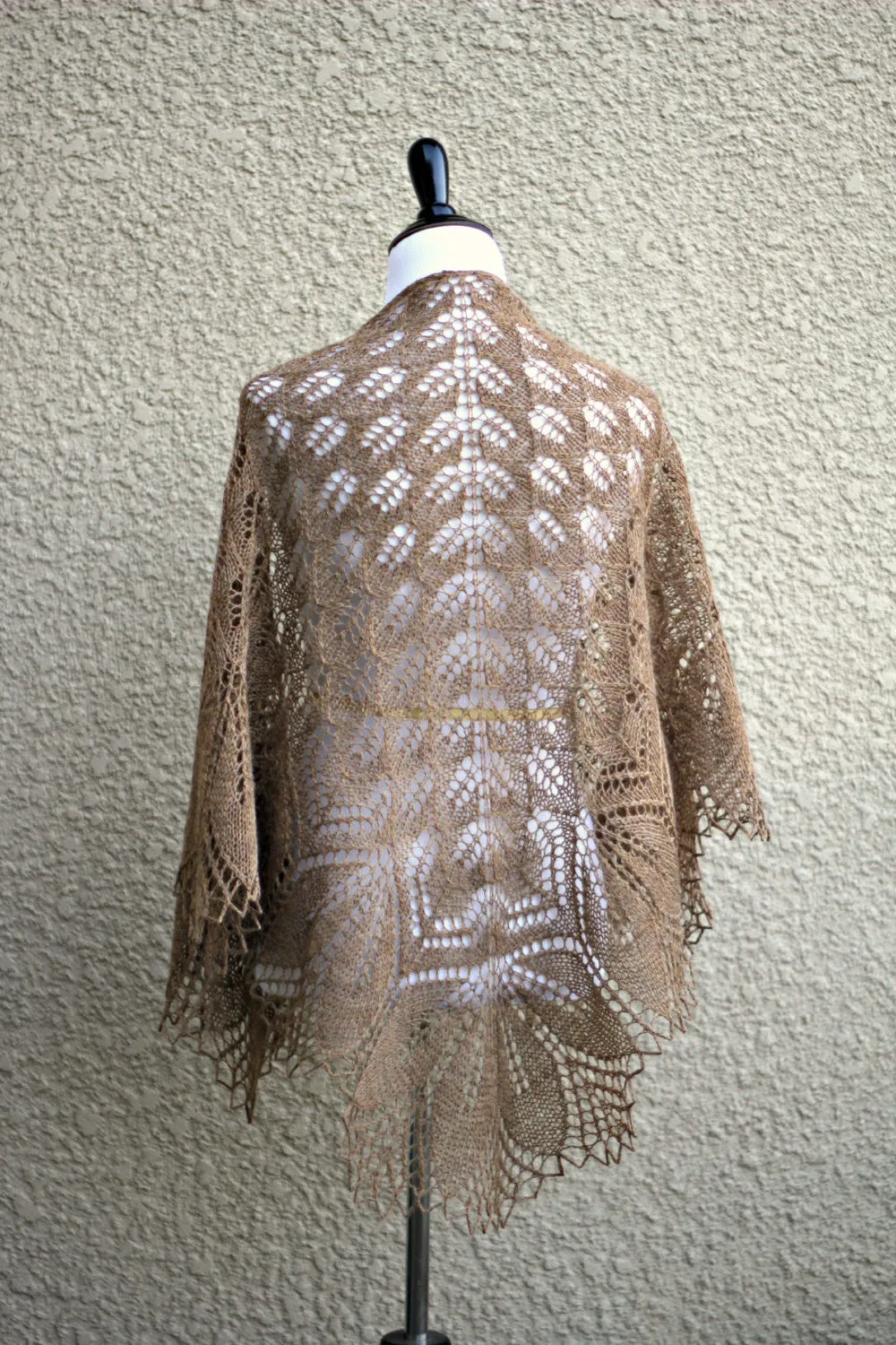 Knit shawl, lace wrap in beige color, gift for her