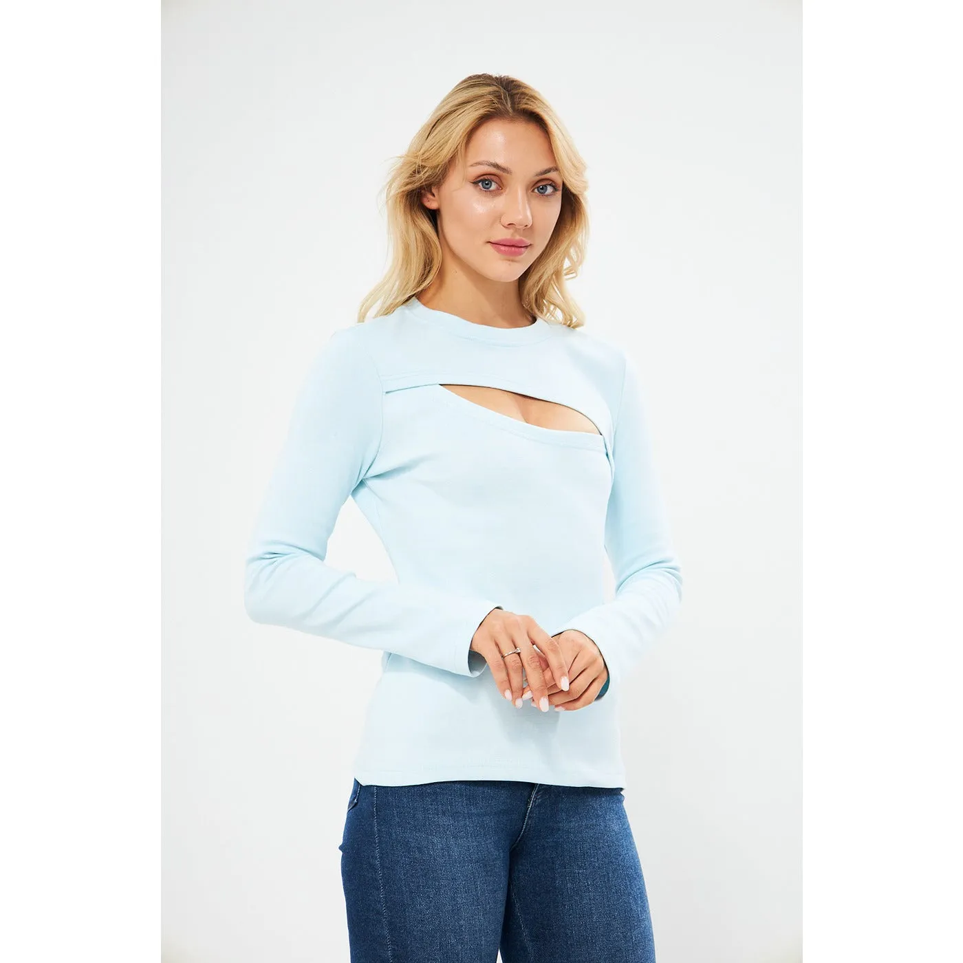 Light Blue Keyhole Rib Top