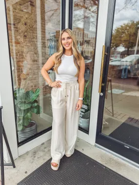 Linen wide leg pants - Oatmeal