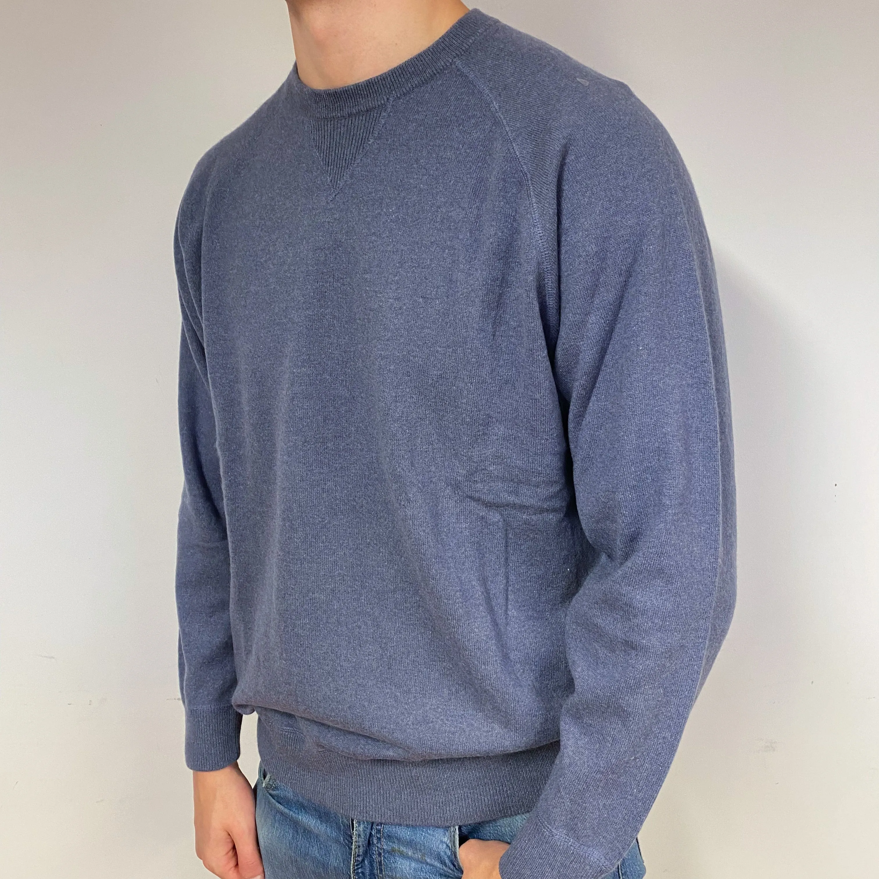 Men's Steel Grey Cashmere Crew Neck Jumper Extra Extra Large
