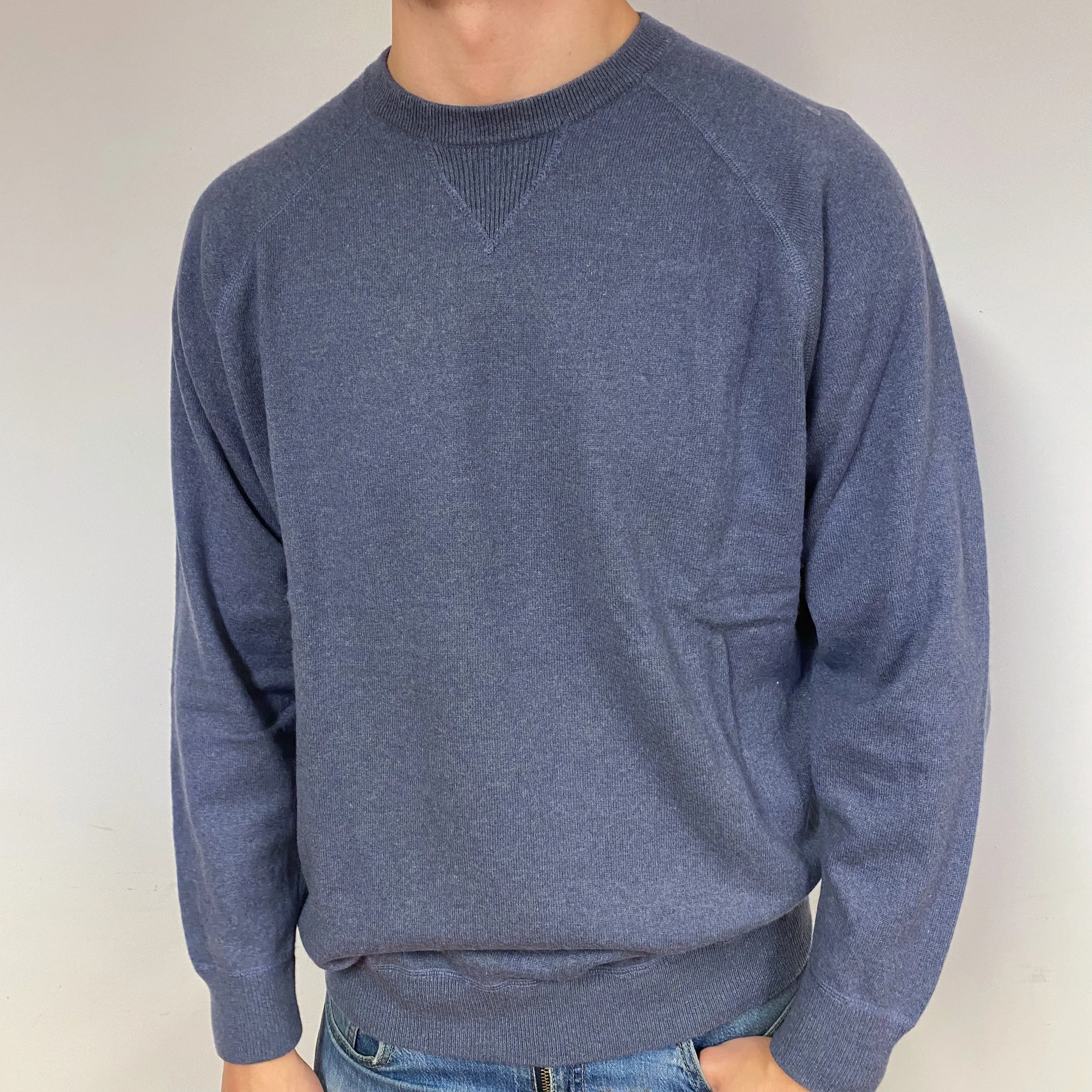 Men's Steel Grey Cashmere Crew Neck Jumper Extra Extra Large