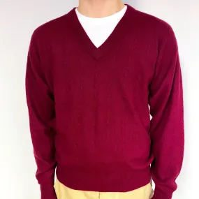 Men's Vintage Burgundy Red Cashmere V-Neck Jumper Medium