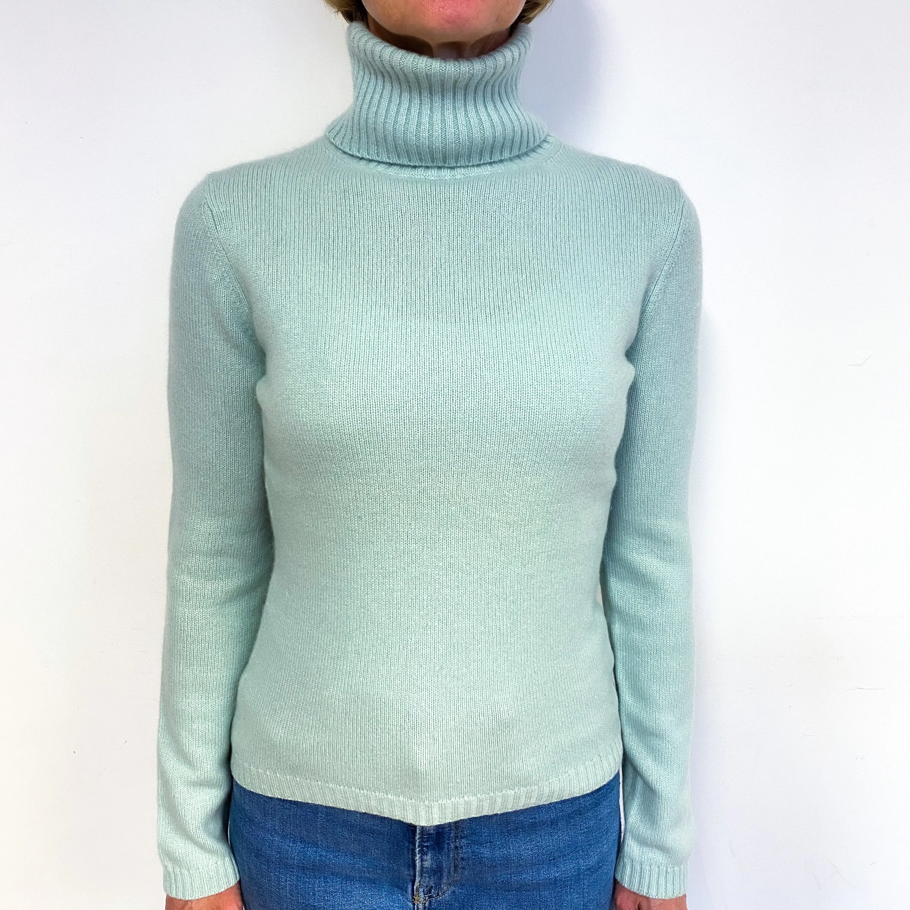 Mint Green Cashmere Polo Neck Jumper Medium