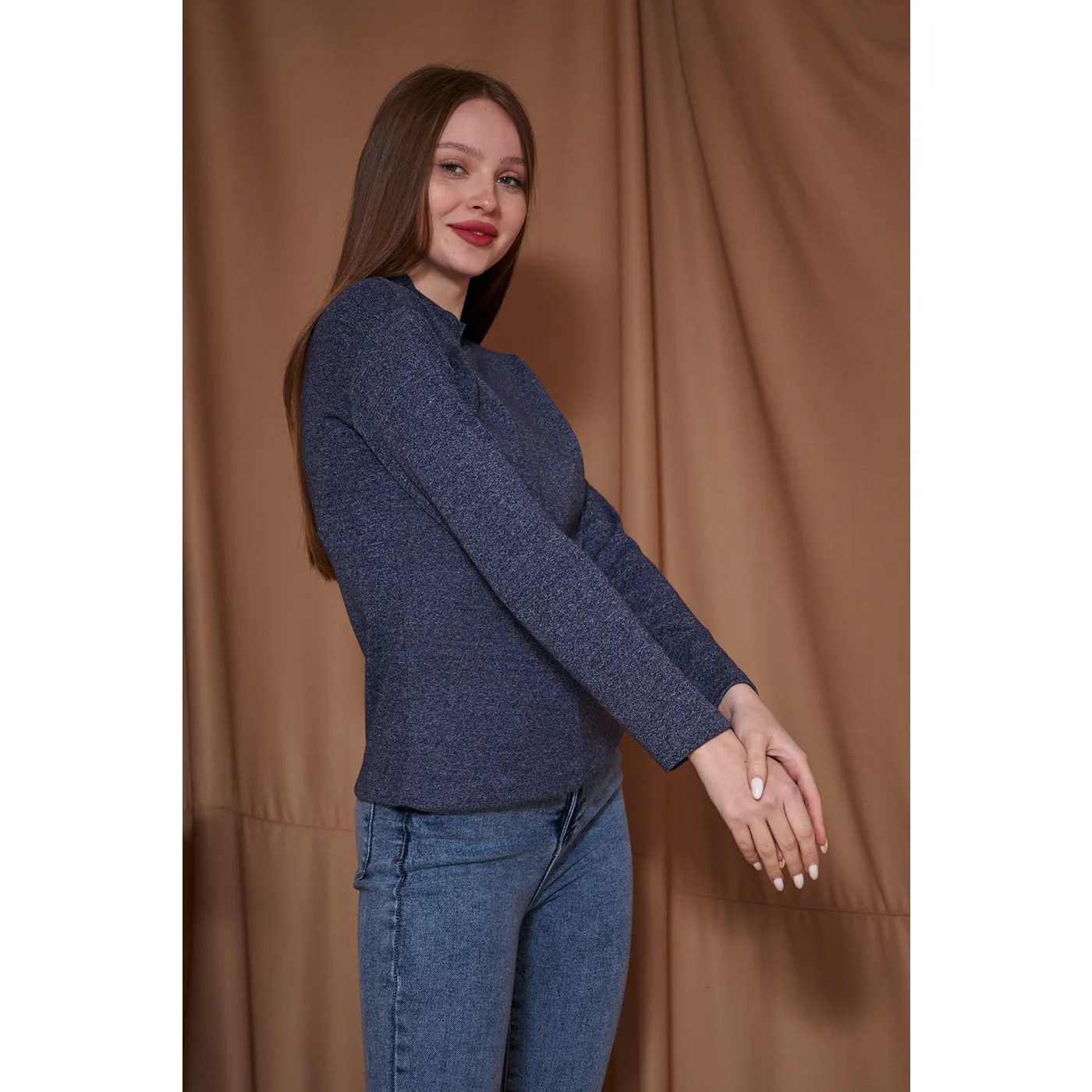 Navy Melange Mock Neck Sweatshirt