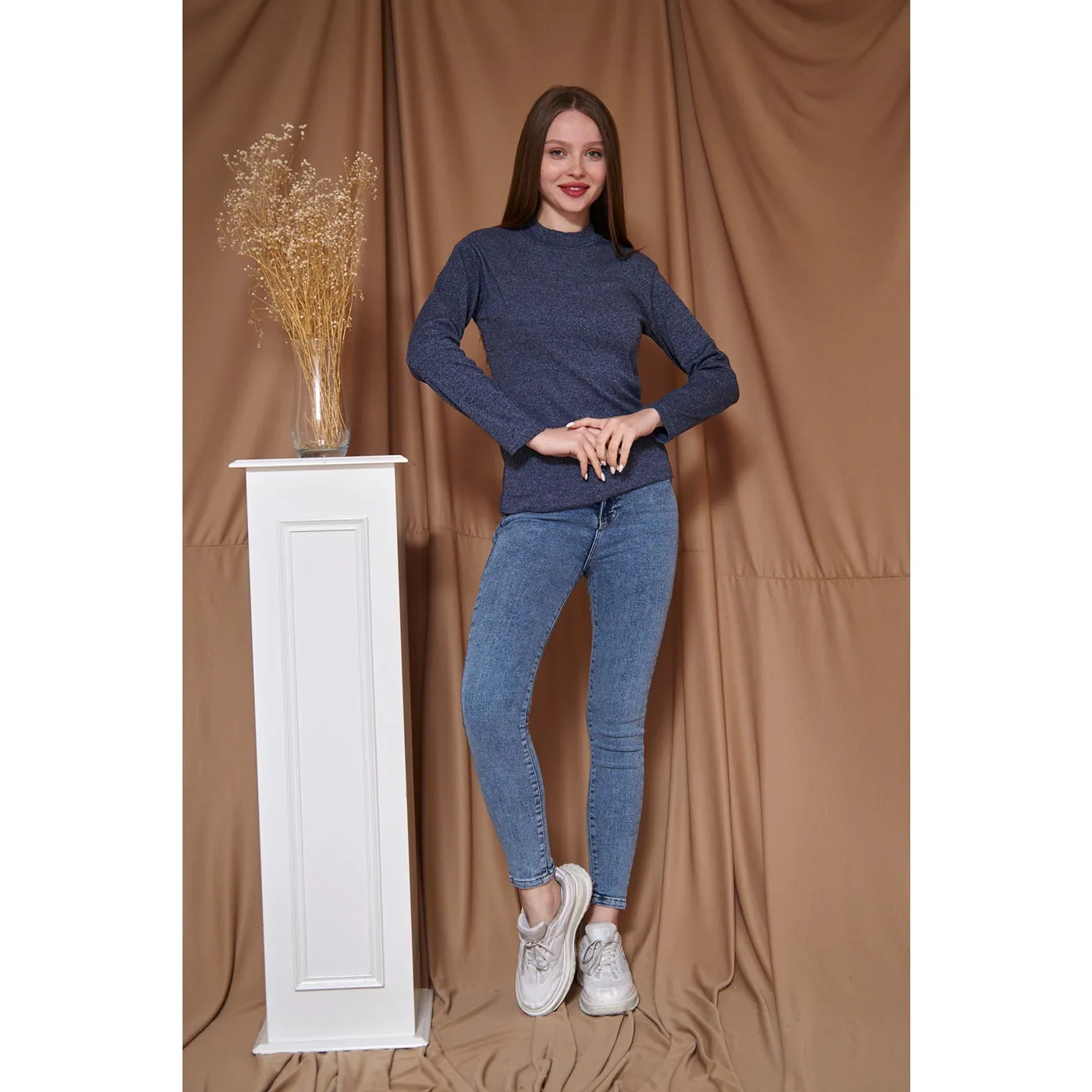 Navy Melange Mock Neck Sweatshirt