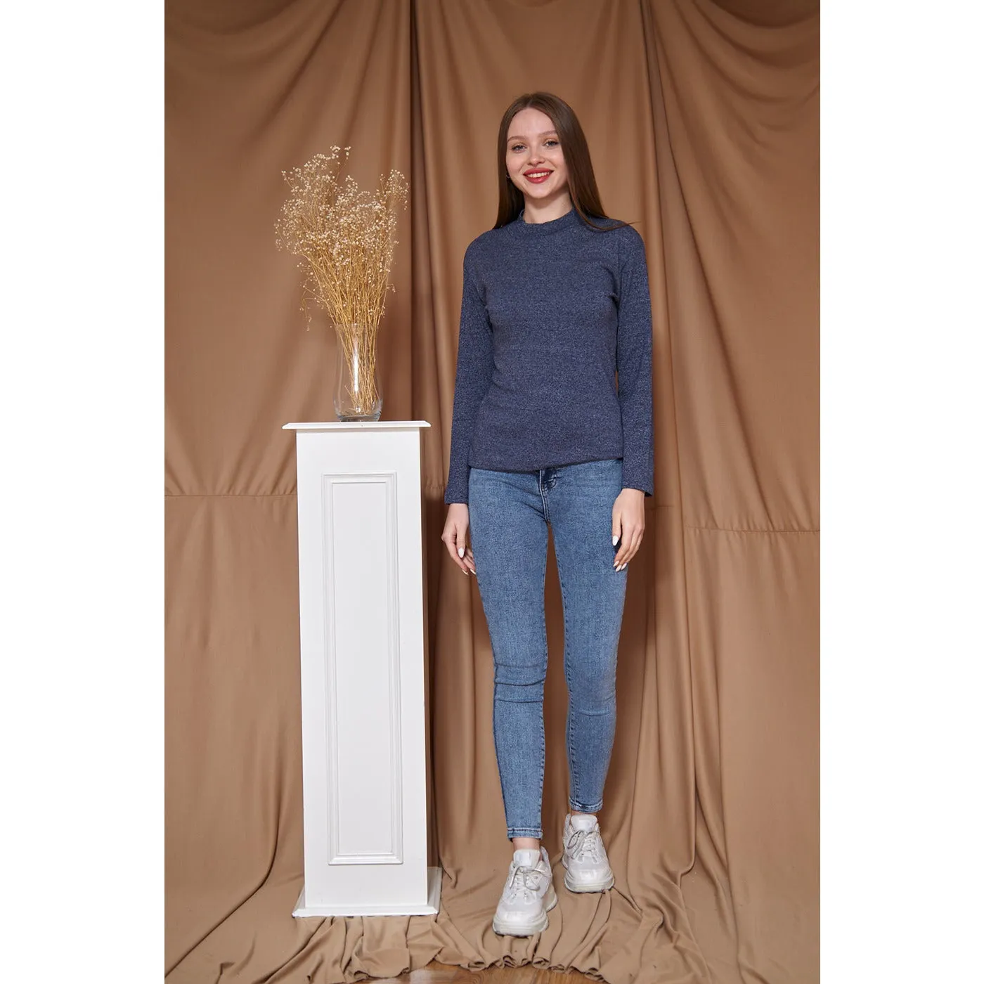 Navy Melange Mock Neck Sweatshirt