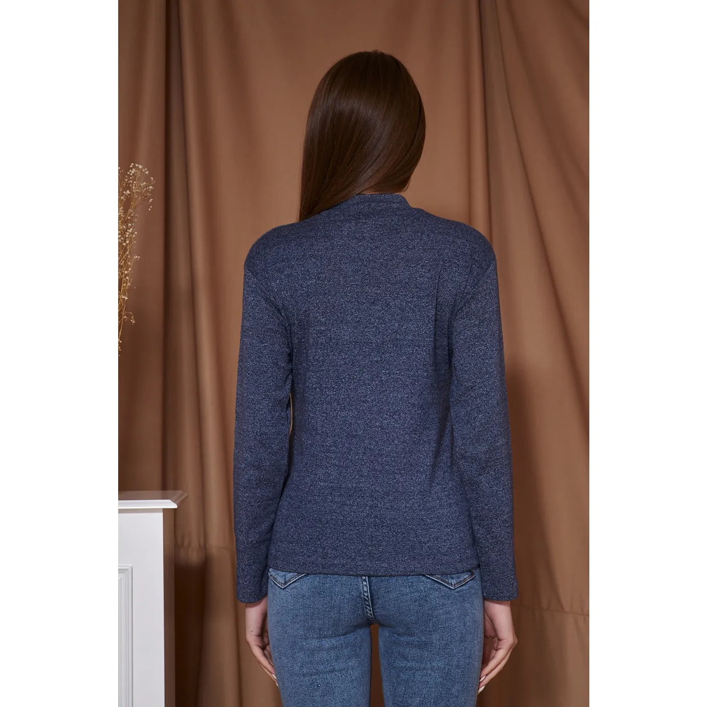 Navy Melange Mock Neck Sweatshirt