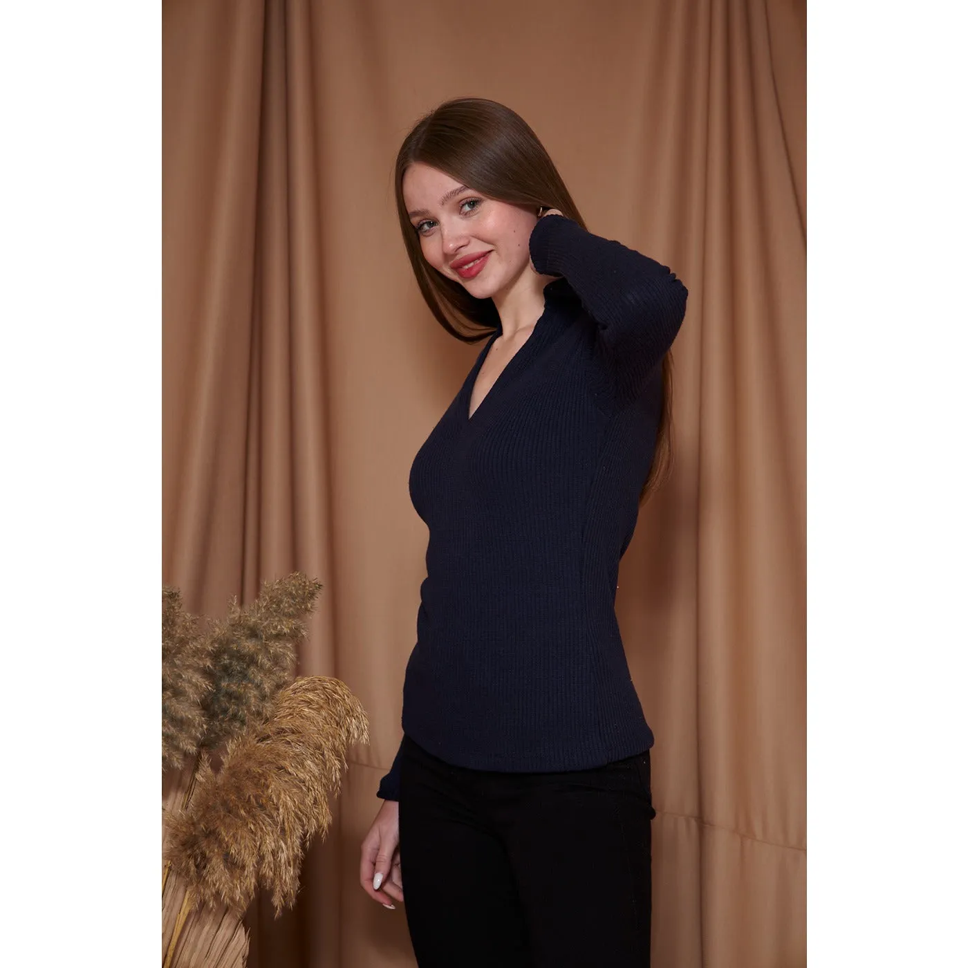 Navy Ribbed Polo Sweatshirt