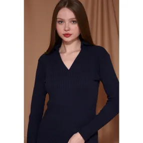 Navy Ribbed Polo Sweatshirt