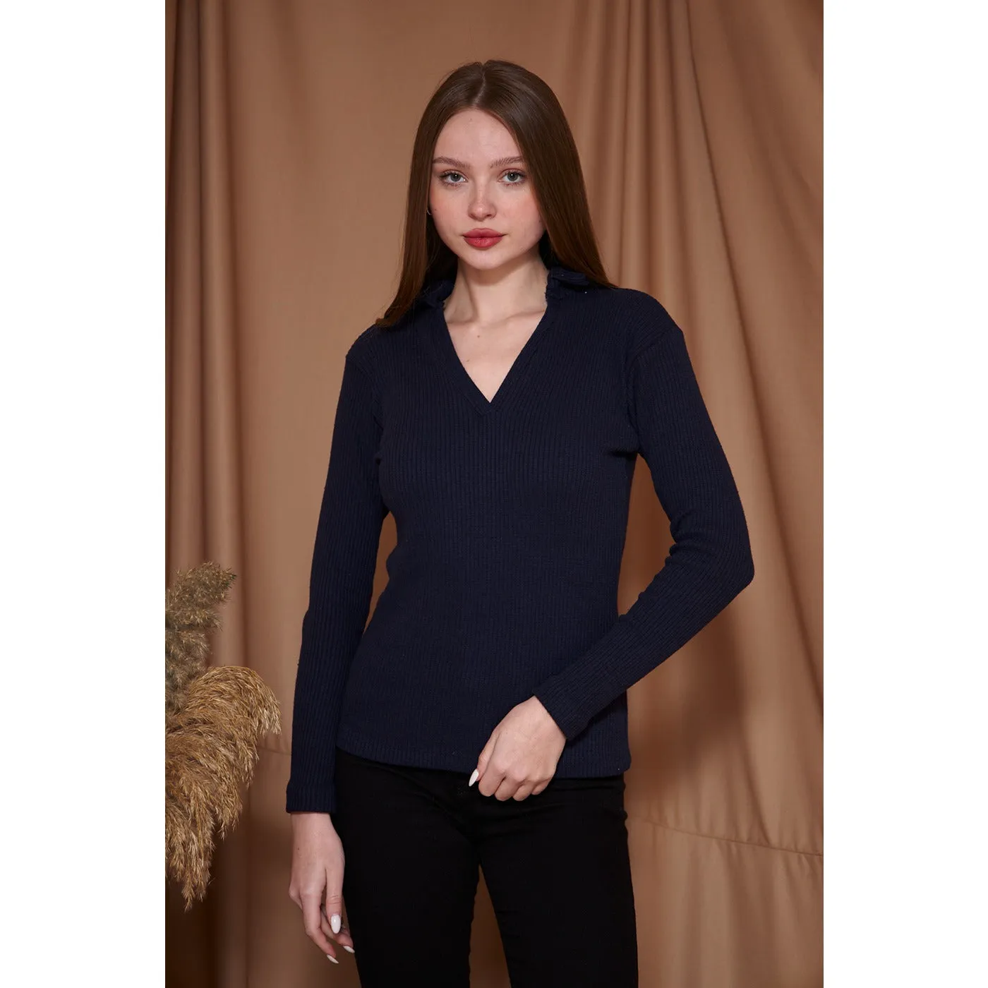 Navy Ribbed Polo Sweatshirt