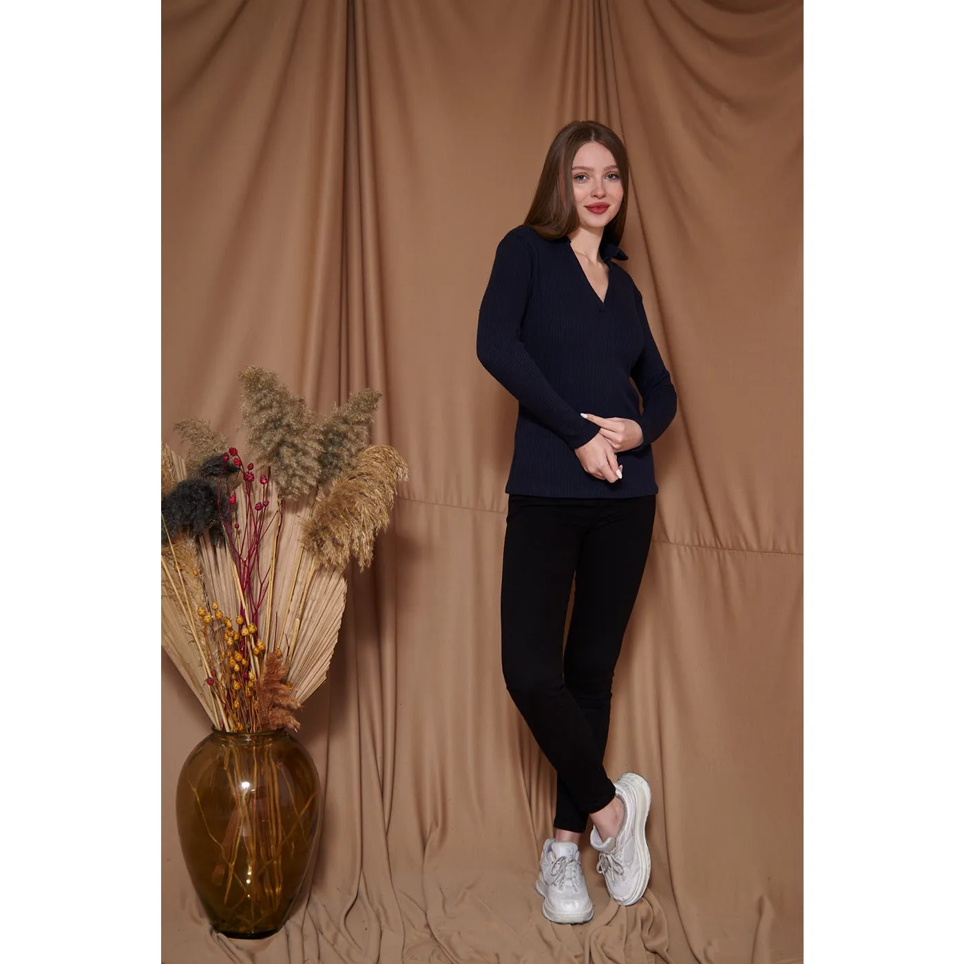 Navy Ribbed Polo Sweatshirt