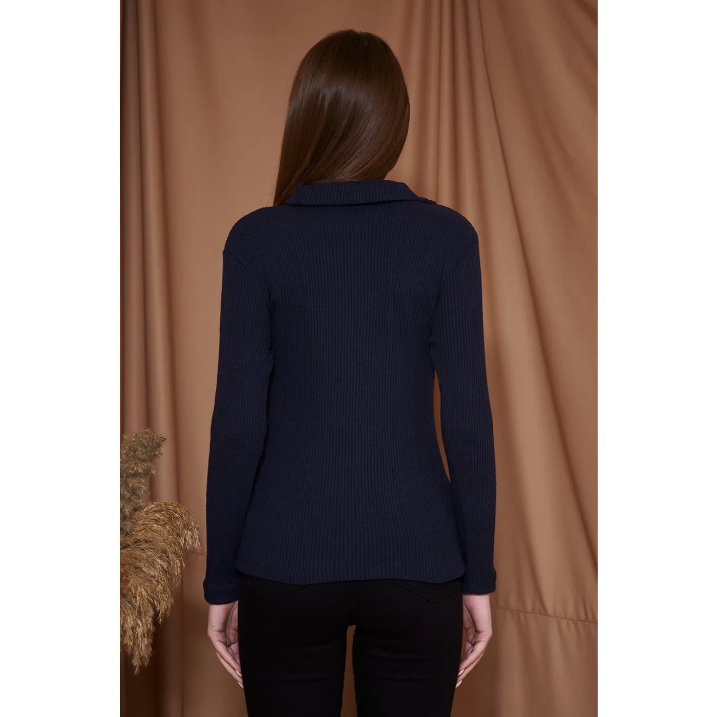 Navy Ribbed Polo Sweatshirt