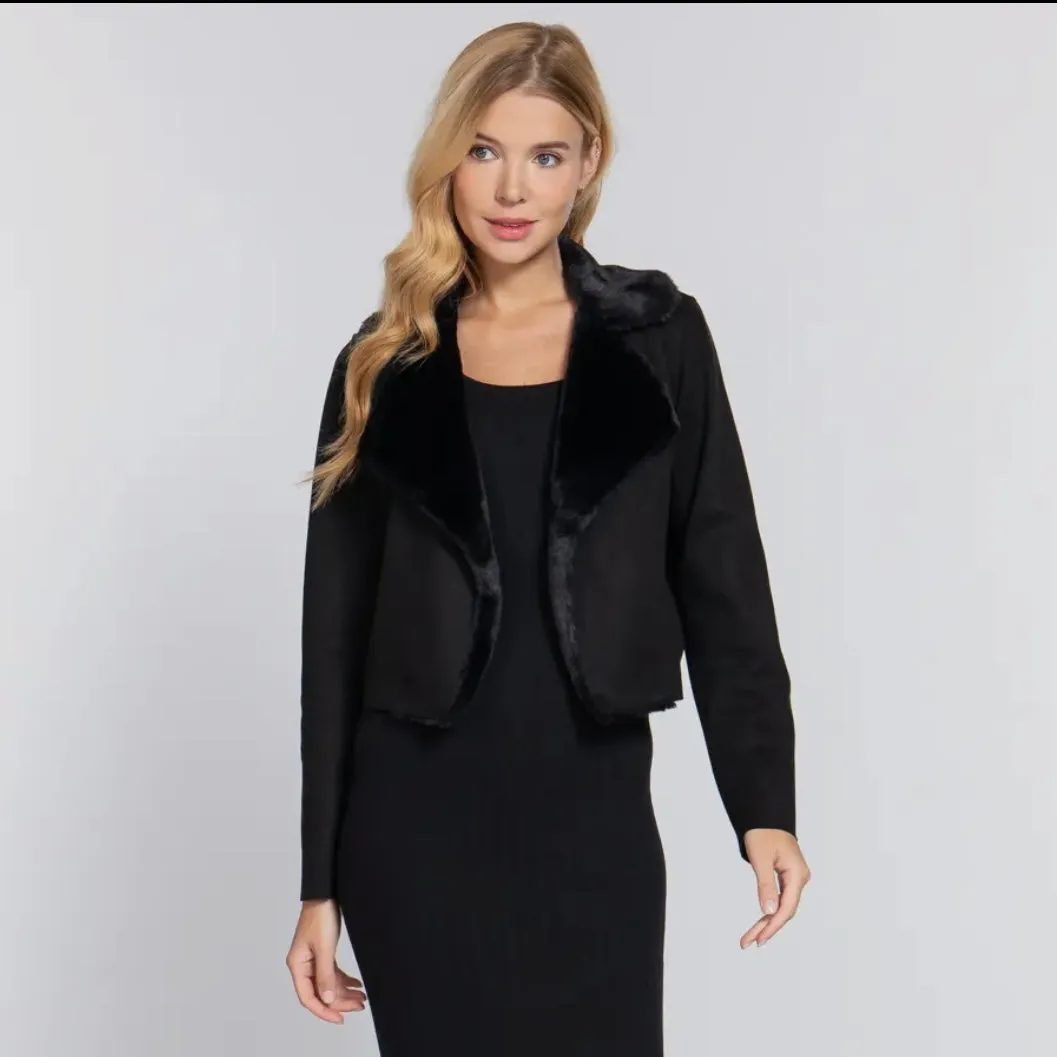 Nicky Faux Fur Suede Moto Jacket - Black