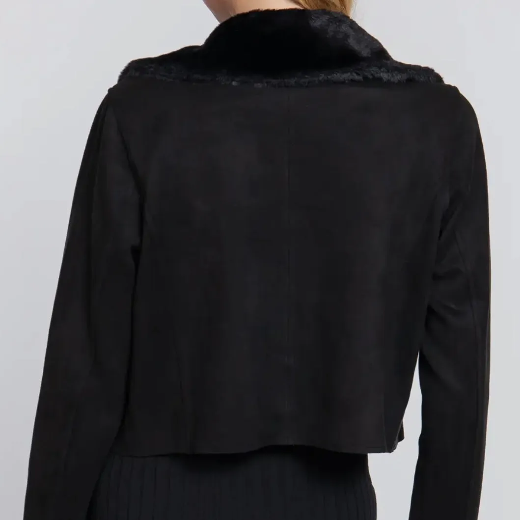 Nicky Faux Fur Suede Moto Jacket - Black