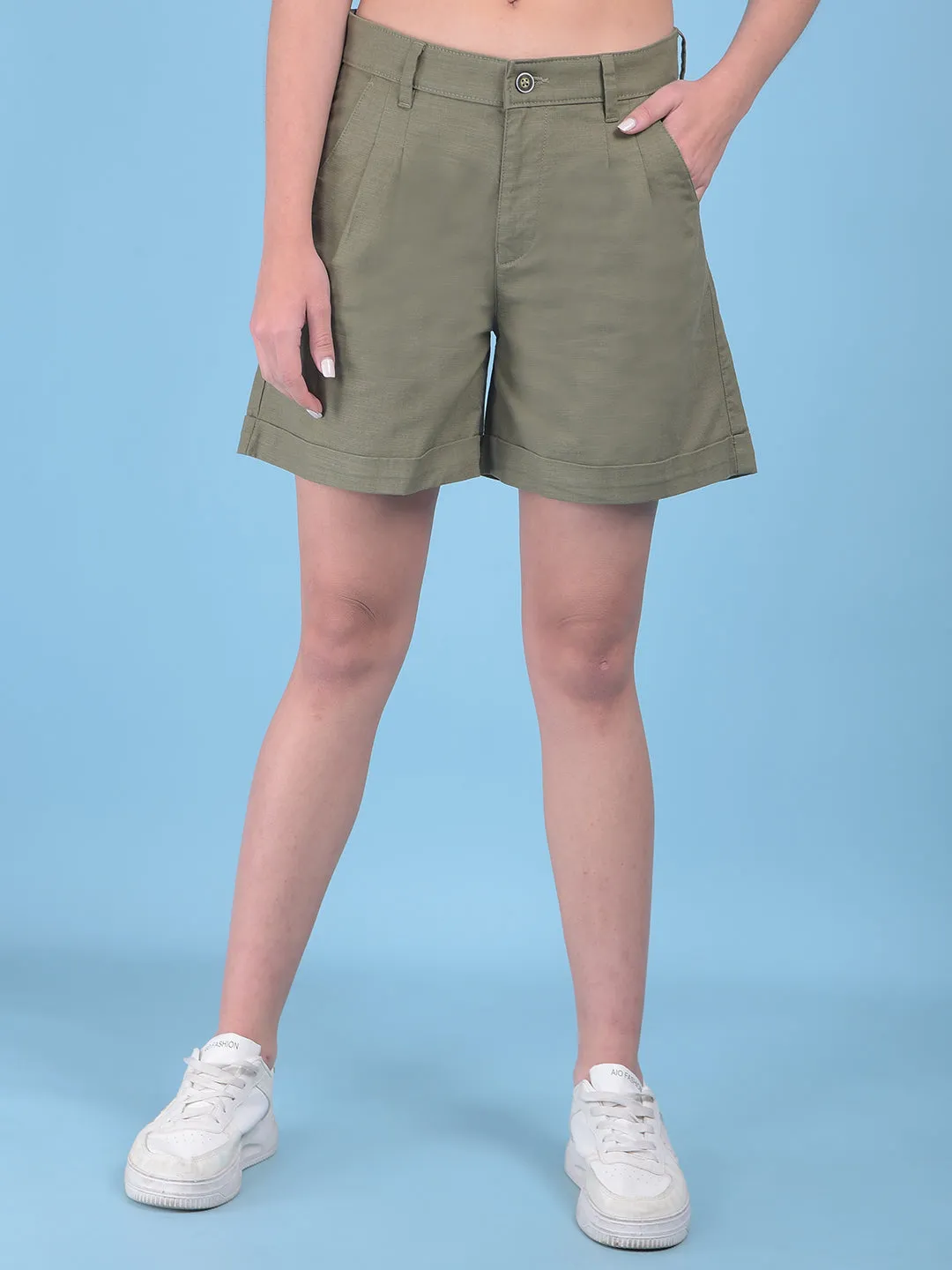 Olive Cotton Mini Chinos Shorts