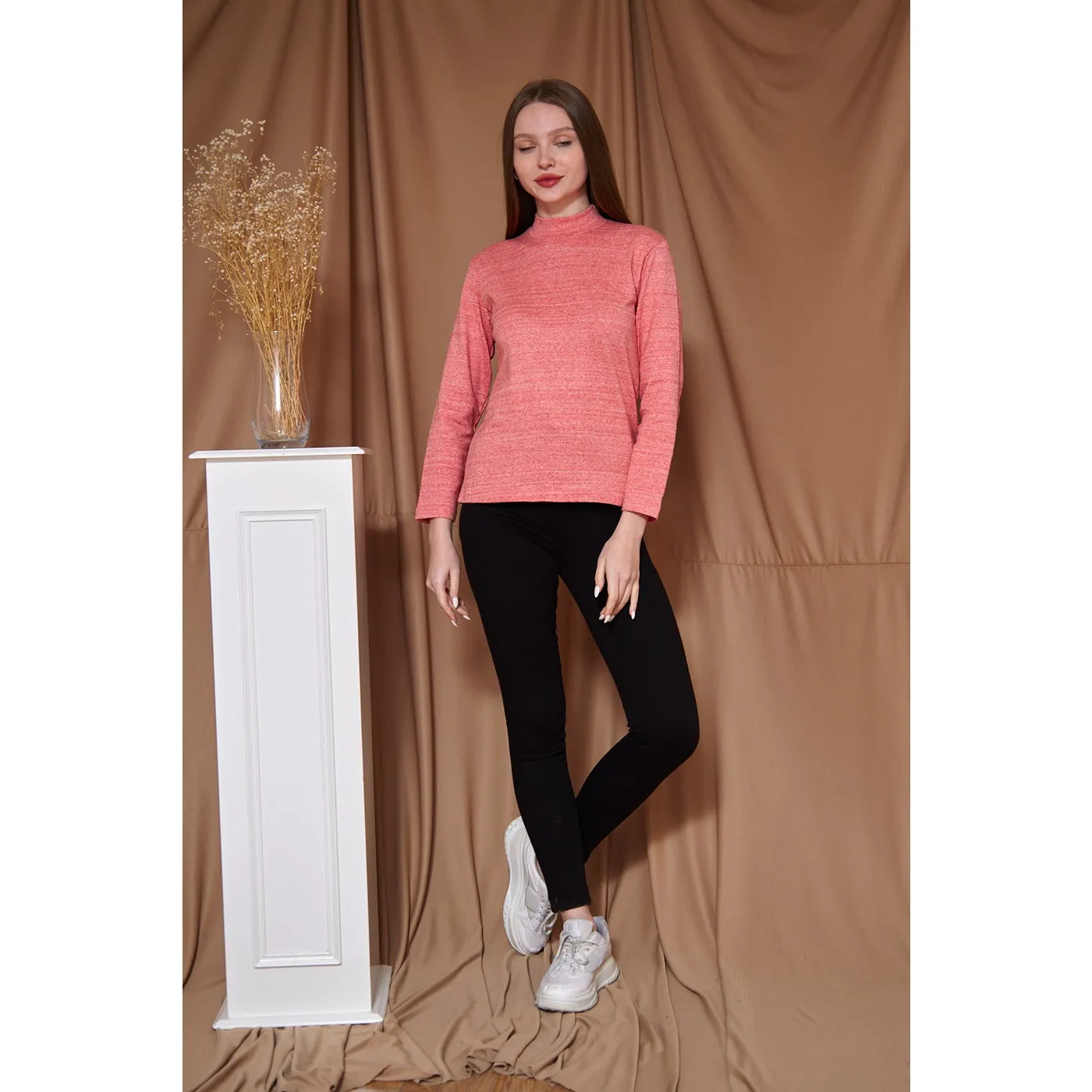 Orange Melange Mock Neck Sweatshirt