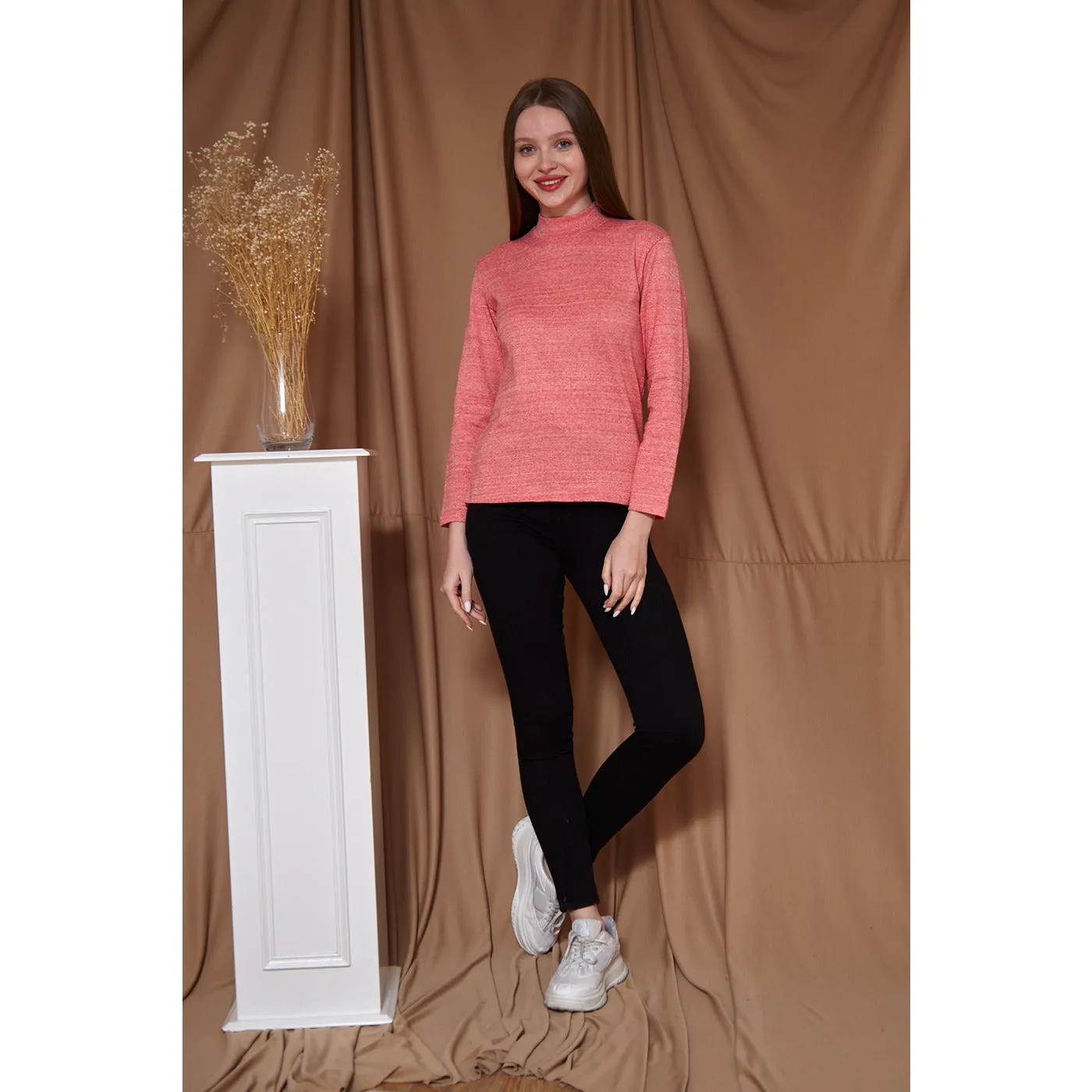 Orange Melange Mock Neck Sweatshirt