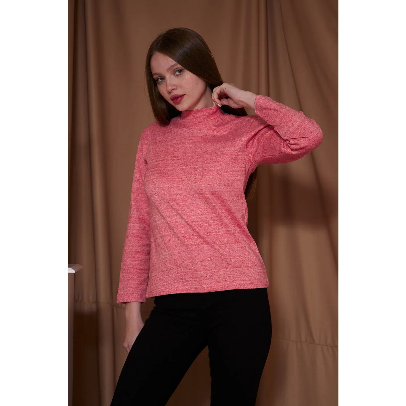 Orange Melange Mock Neck Sweatshirt