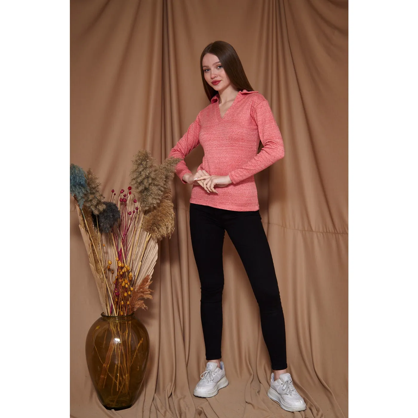 Orange Melange Polo Sweatshirt