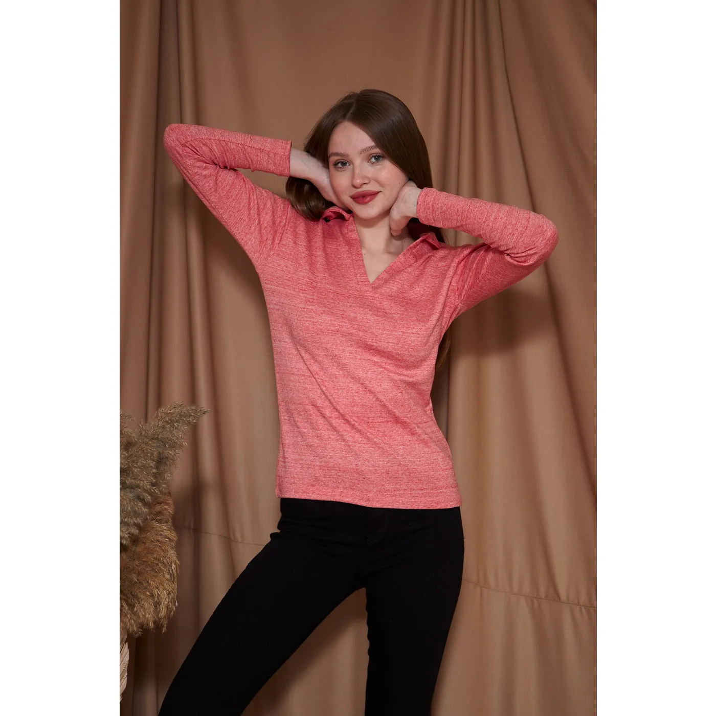 Orange Melange Polo Sweatshirt