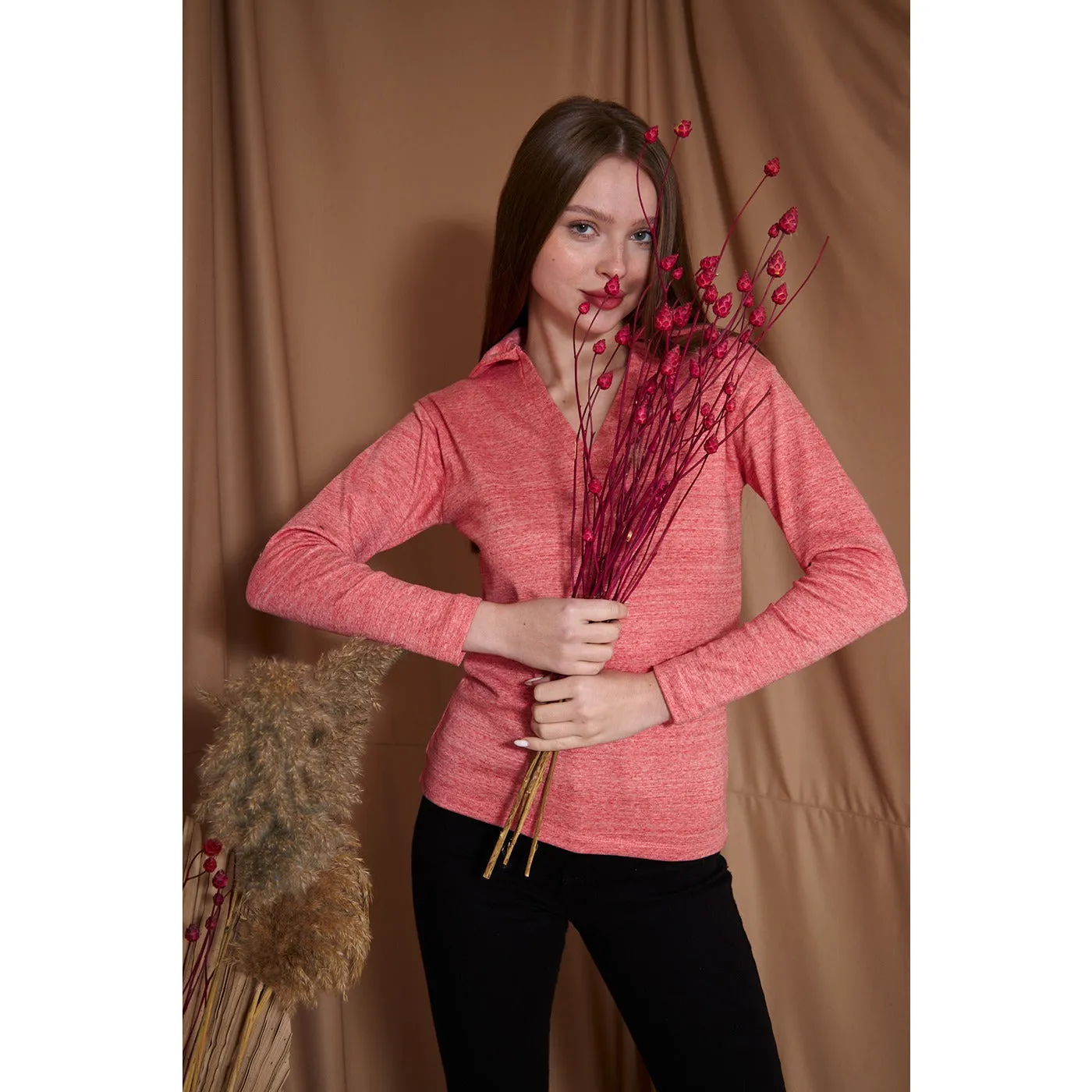 Orange Melange Polo Sweatshirt