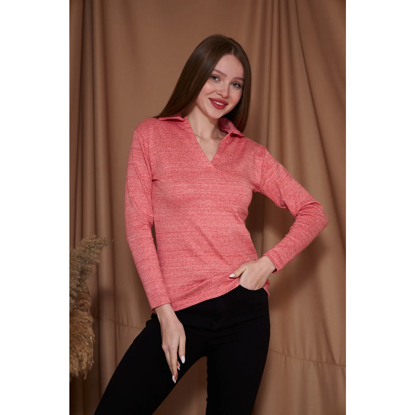 Orange Melange Polo Sweatshirt