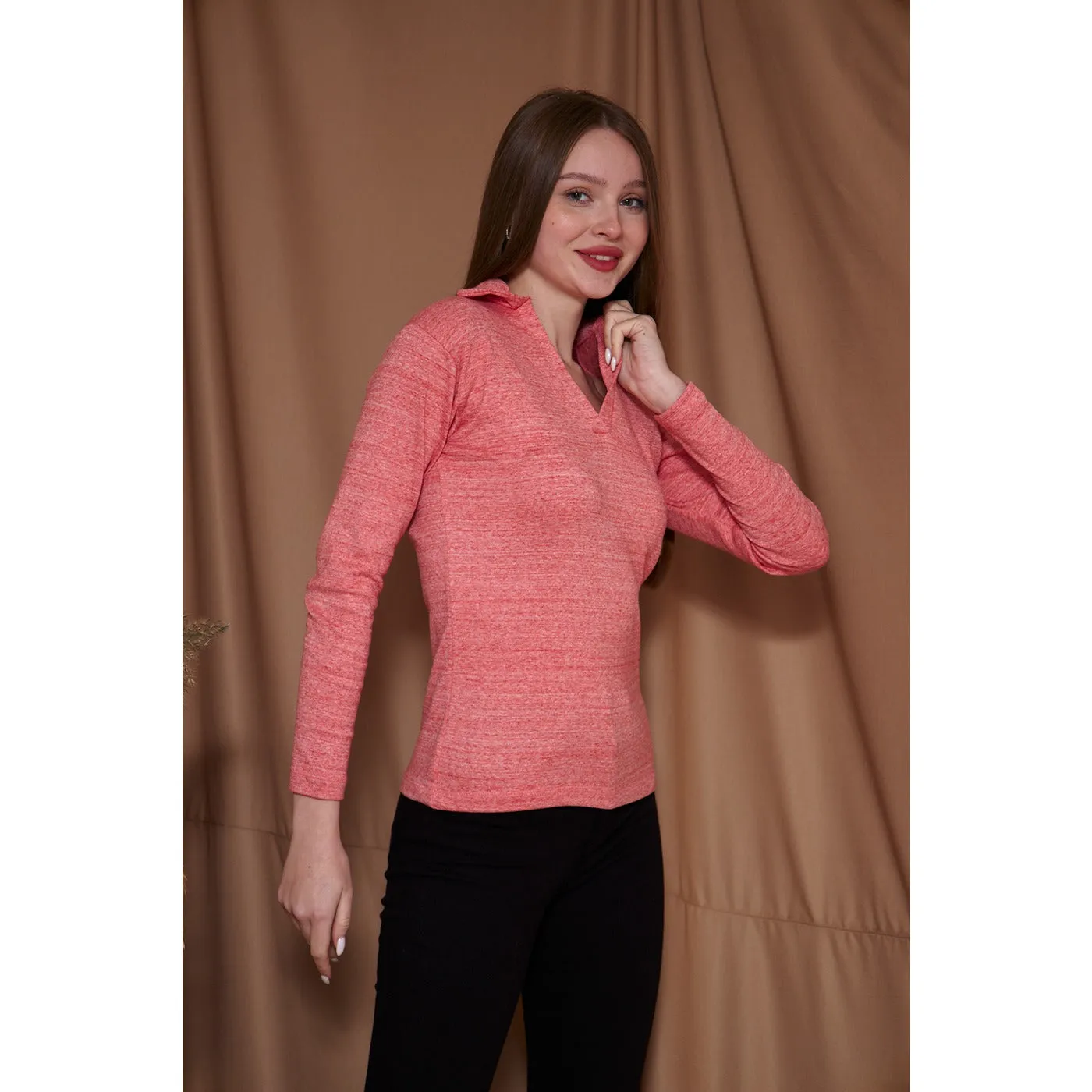 Orange Melange Polo Sweatshirt