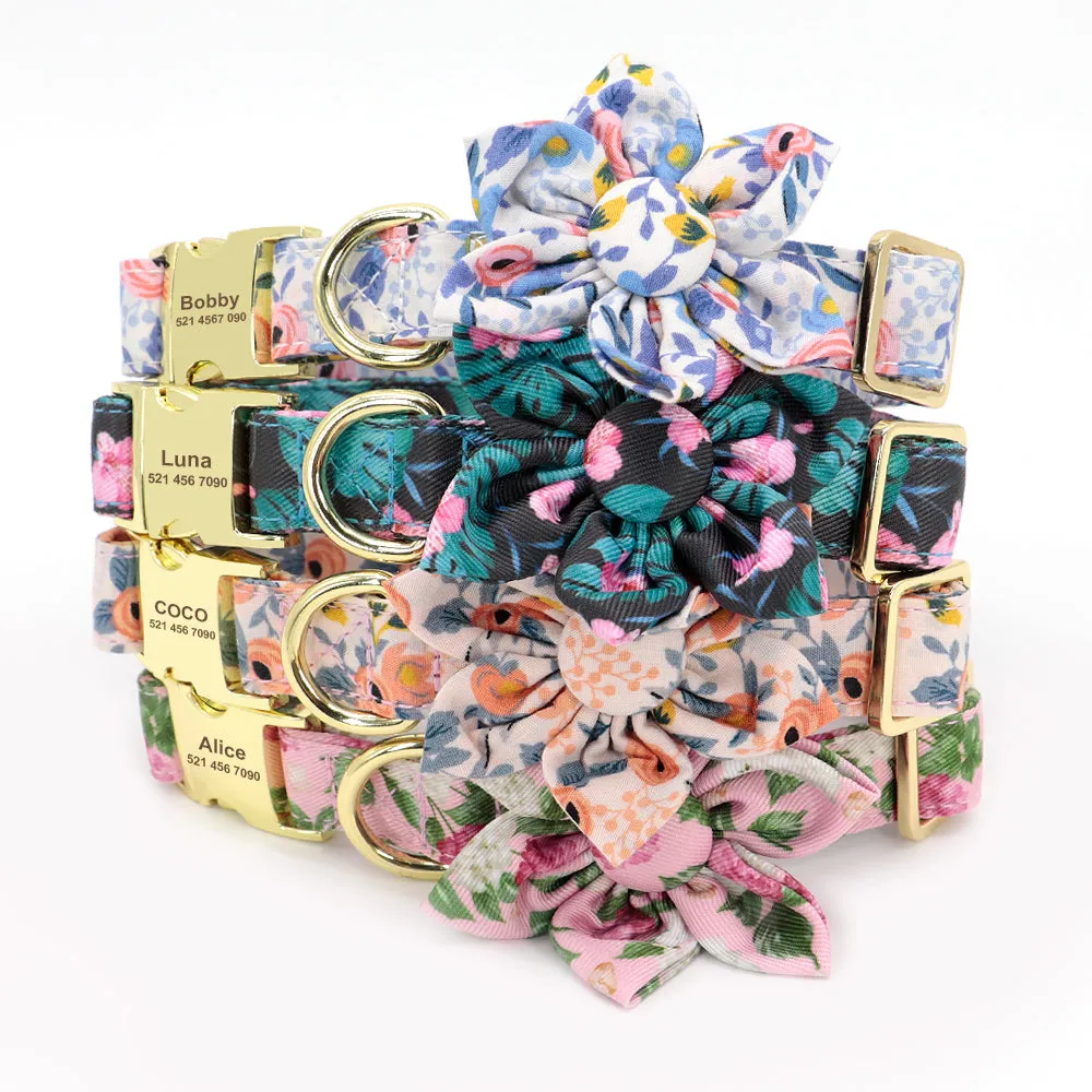 Personalized Floral Print Nylon Dog Collar