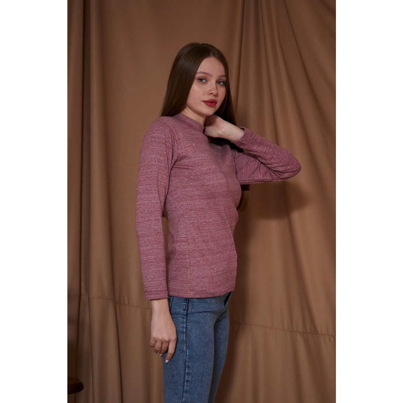 Rose Melange Mock neck Sweatshirt