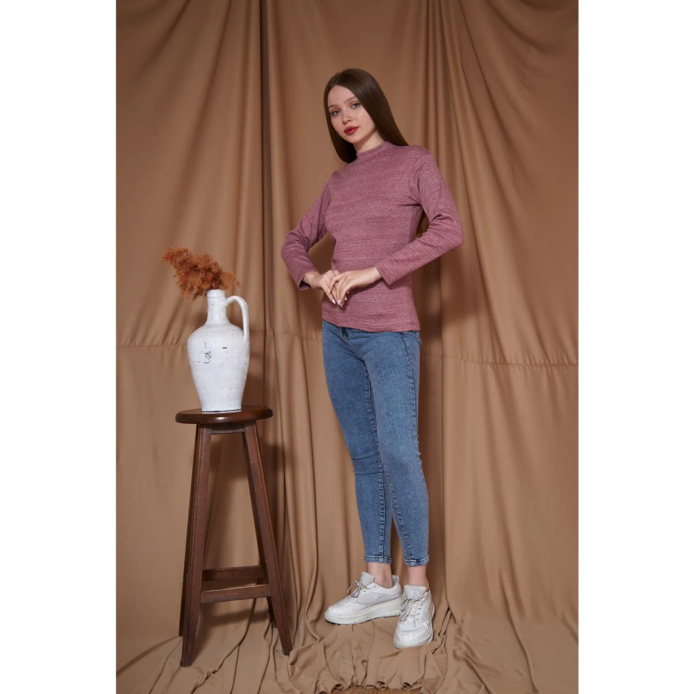 Rose Melange Mock neck Sweatshirt