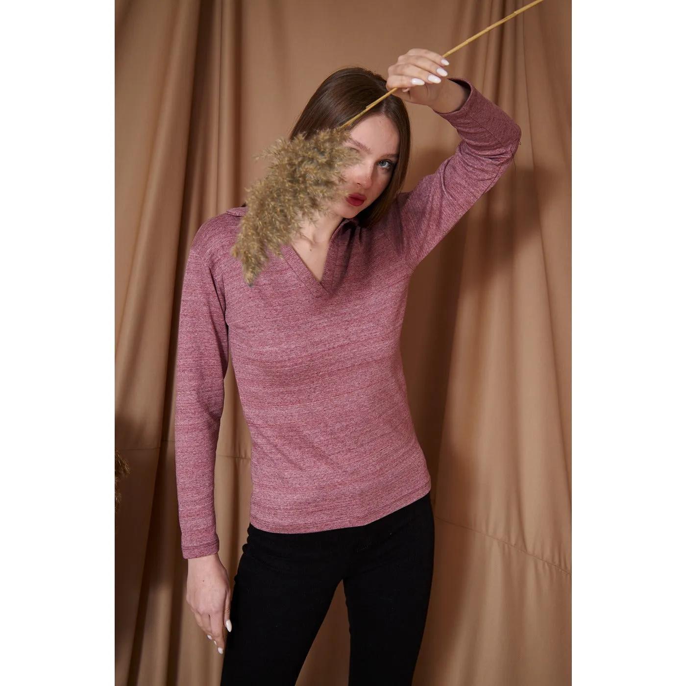 Rose Melange Polo Sweatshirt