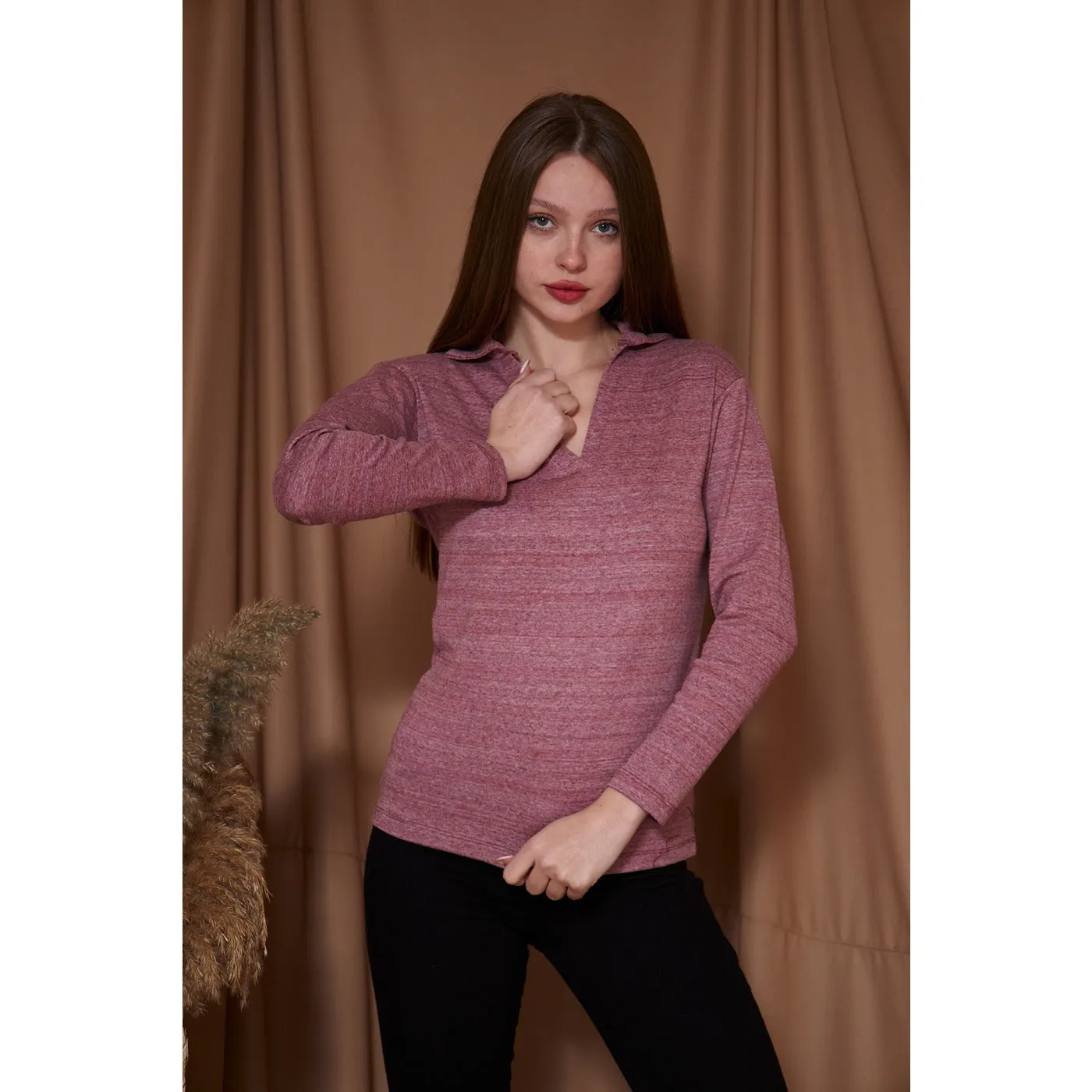 Rose Melange Polo Sweatshirt