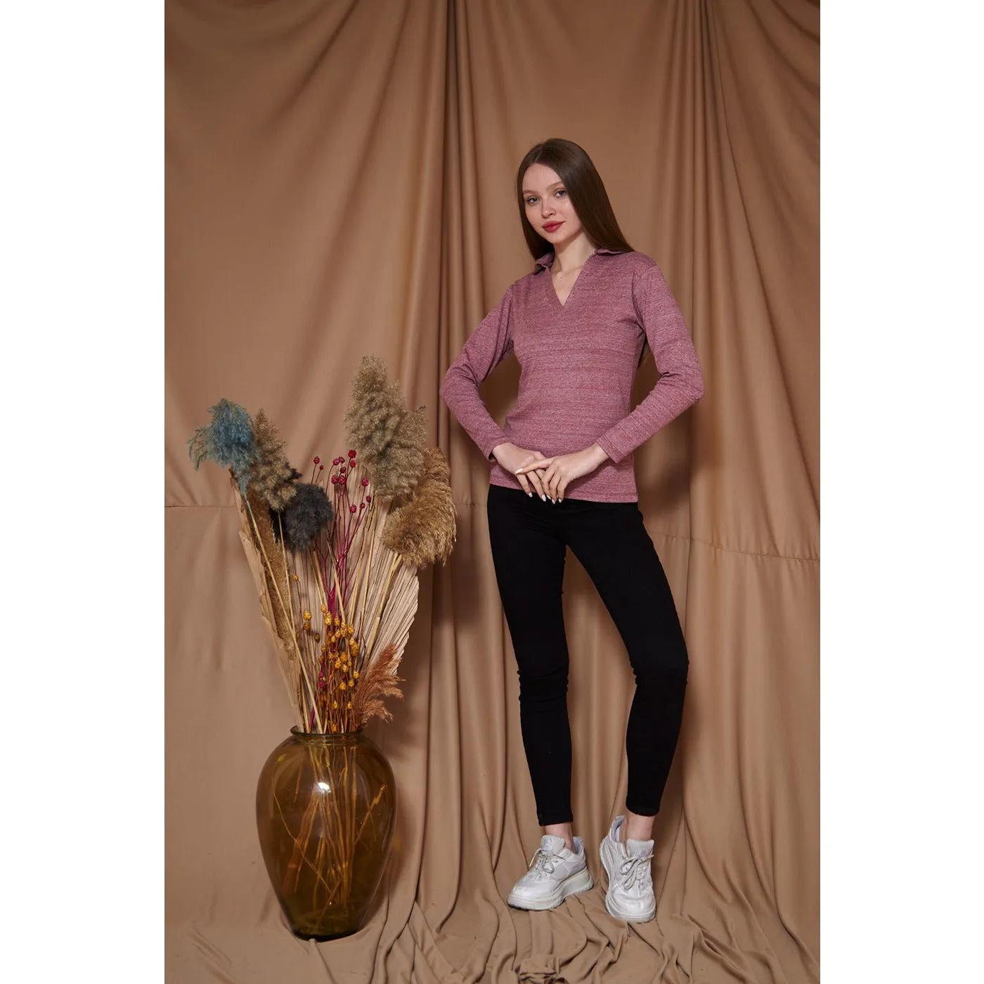 Rose Melange Polo Sweatshirt