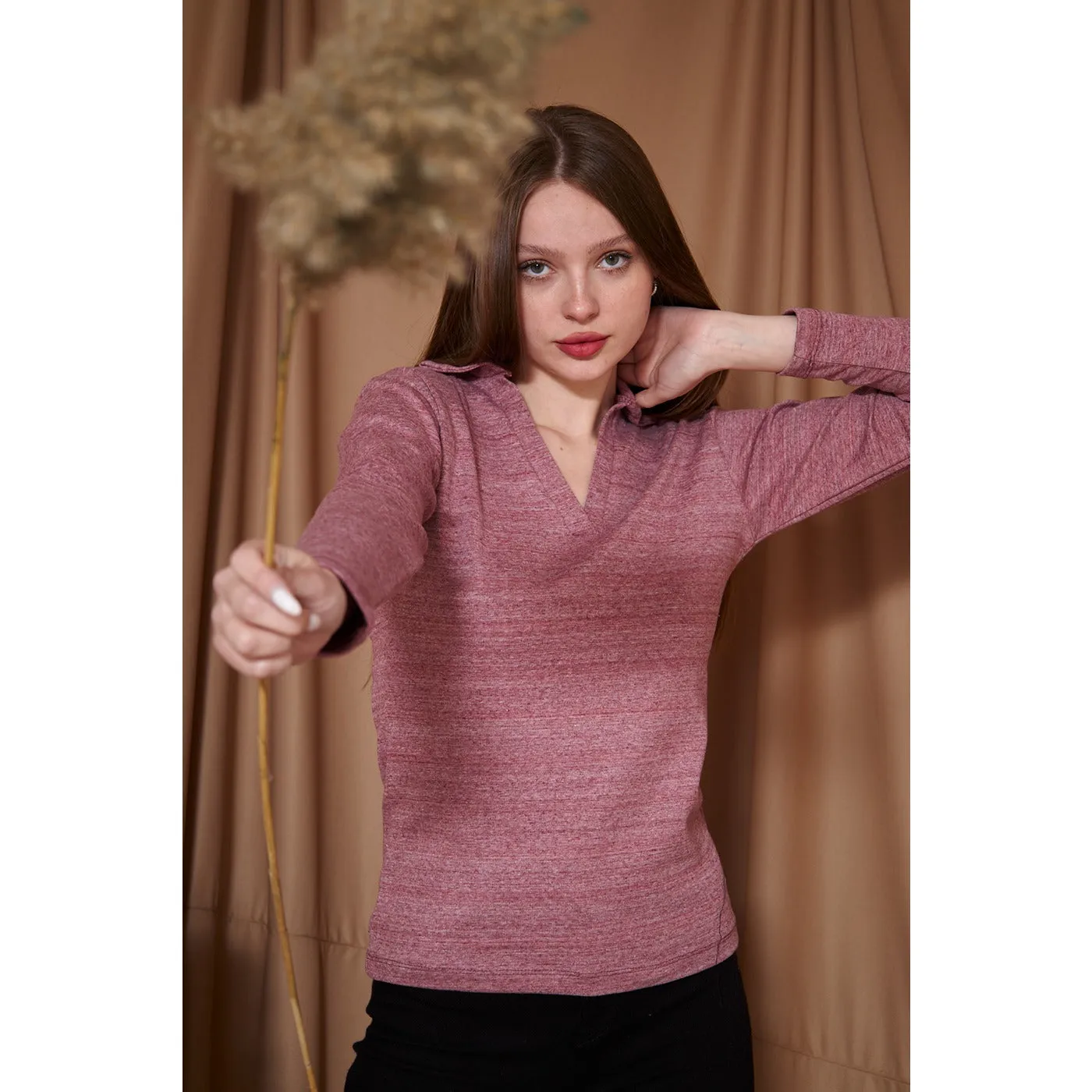 Rose Melange Polo Sweatshirt