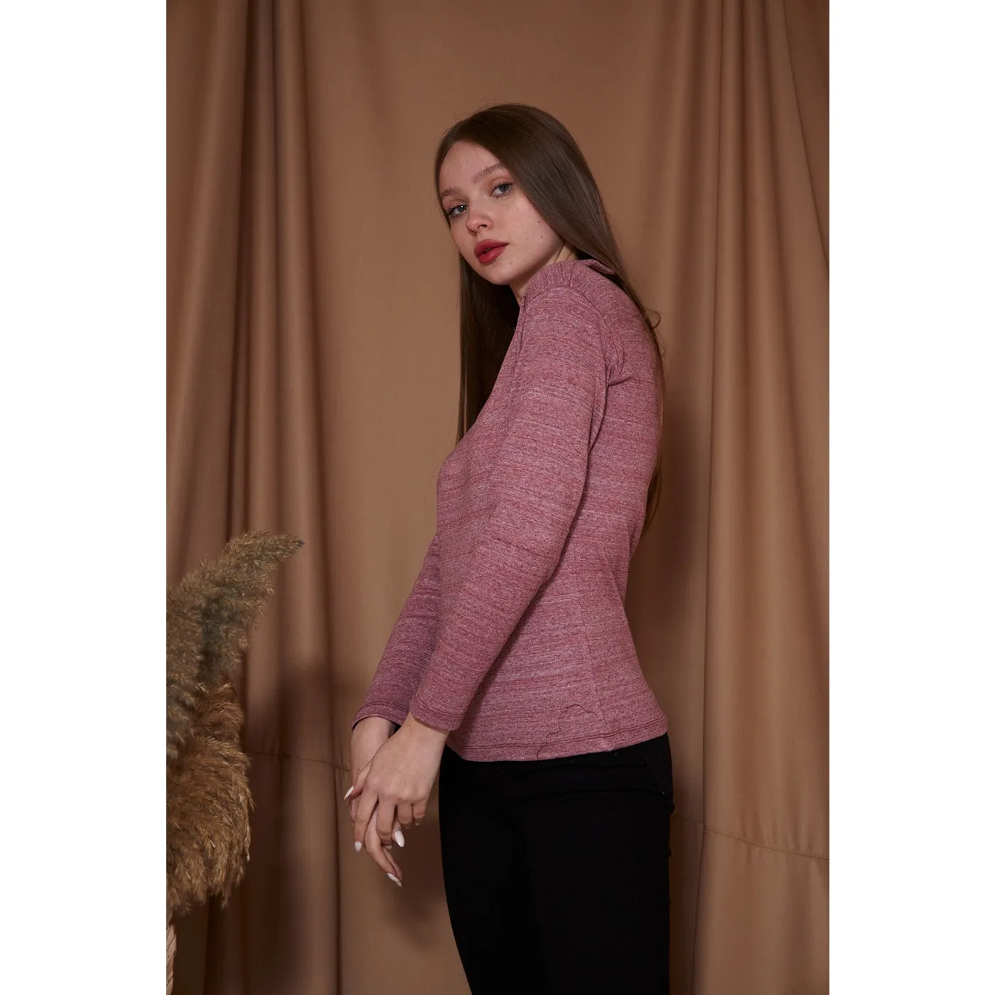 Rose Melange Polo Sweatshirt