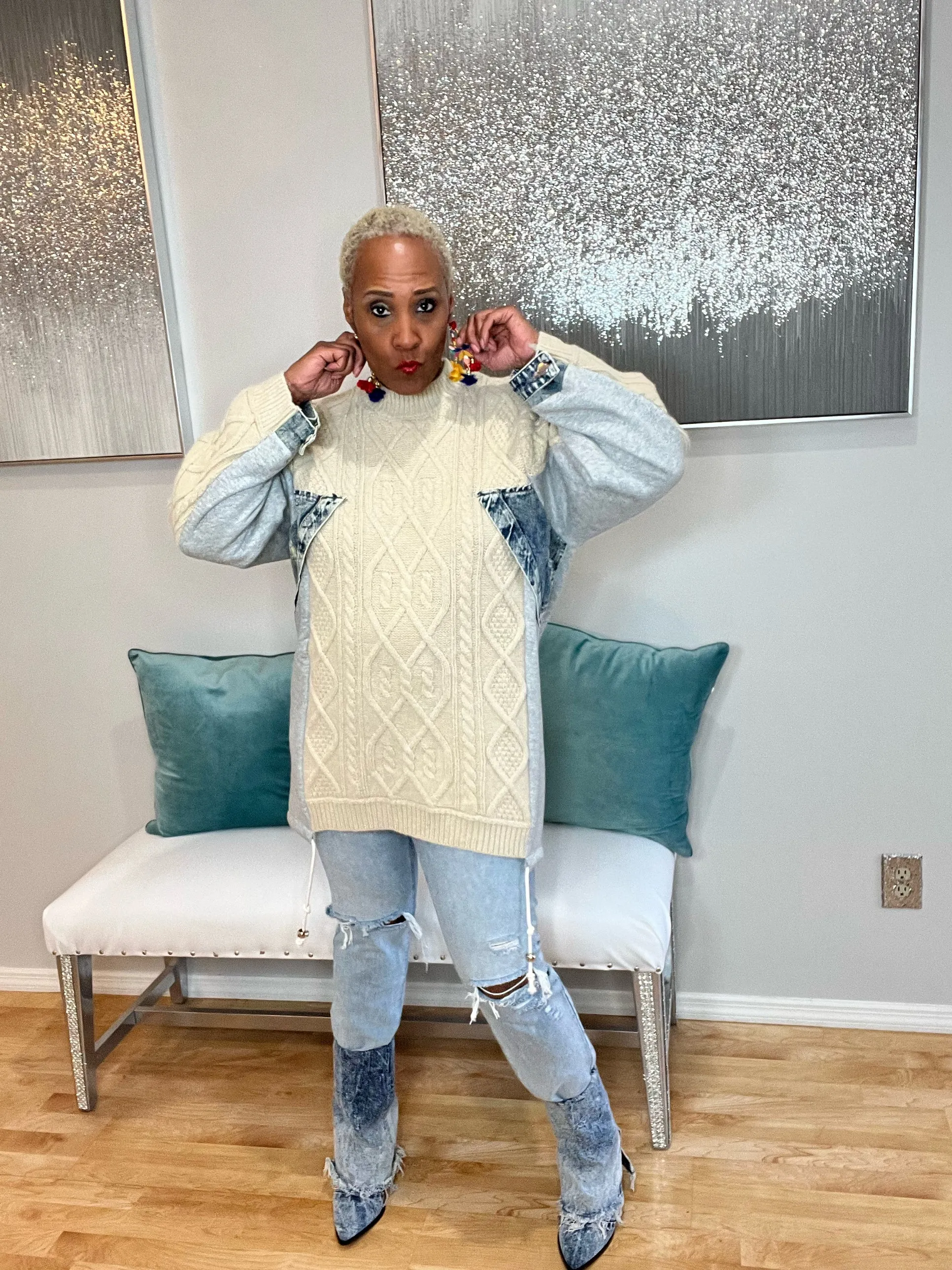 Roulette Denim Oversized Sweater